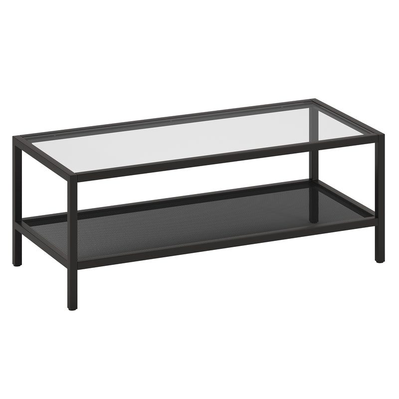 45" Black Glass Rectangular Coffee Table With Shelf By Homeroots | Coffee Tables | Modishstore