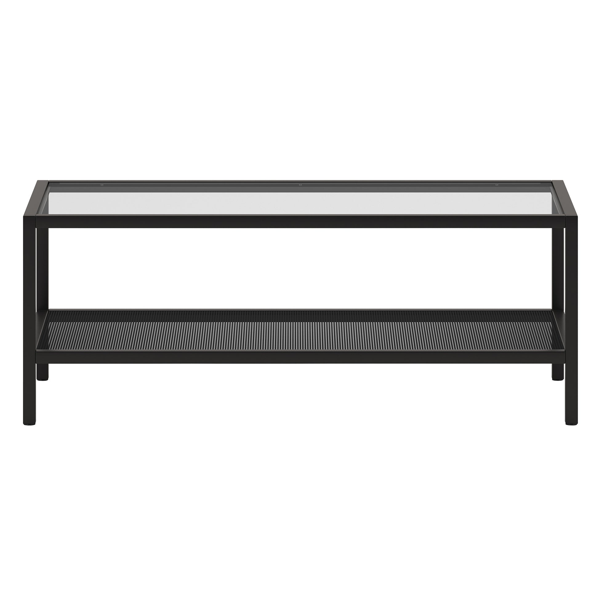 45" Black Glass Rectangular Coffee Table With Shelf By Homeroots | Coffee Tables | Modishstore - 2