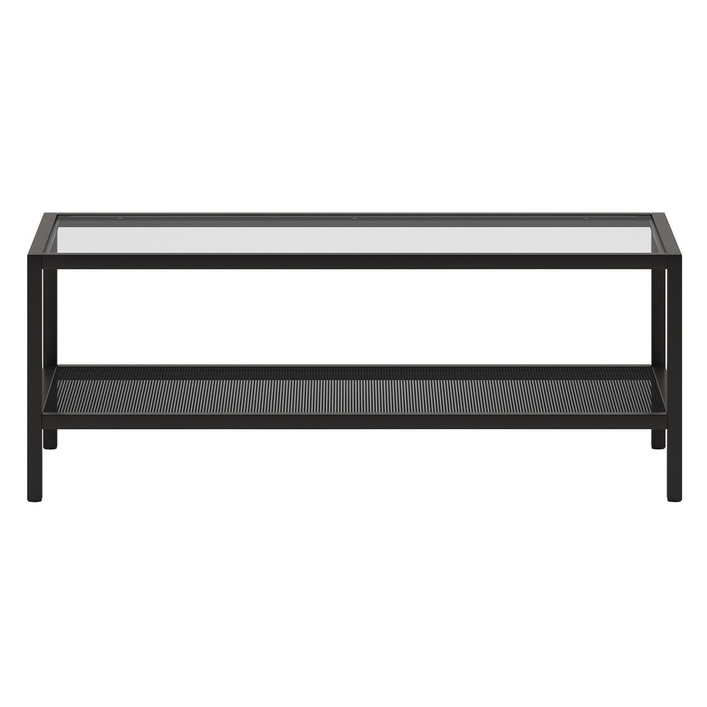 45" Black Glass Rectangular Coffee Table With Shelf By Homeroots | Coffee Tables | Modishstore - 2