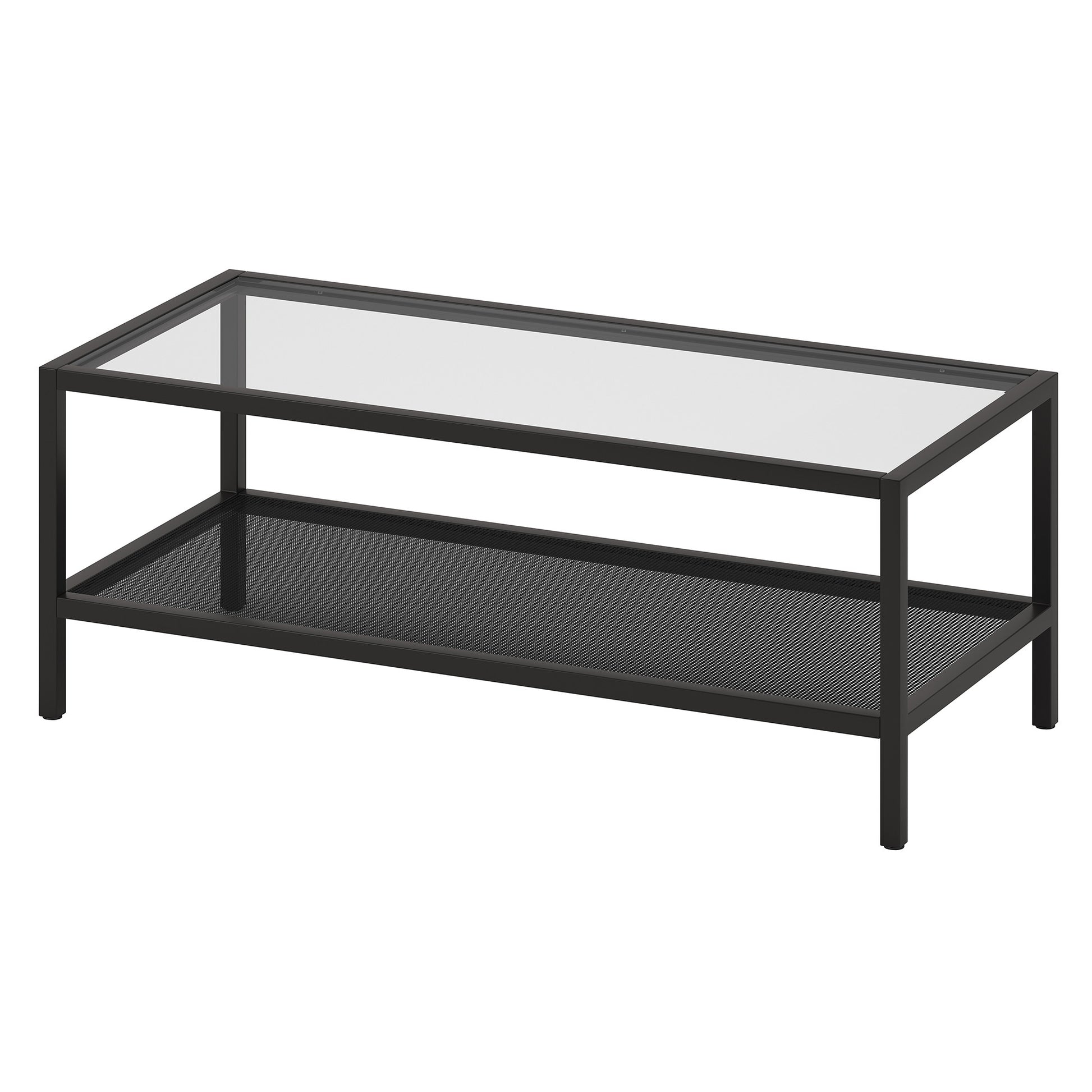 45" Black Glass Rectangular Coffee Table With Shelf By Homeroots | Coffee Tables | Modishstore - 3