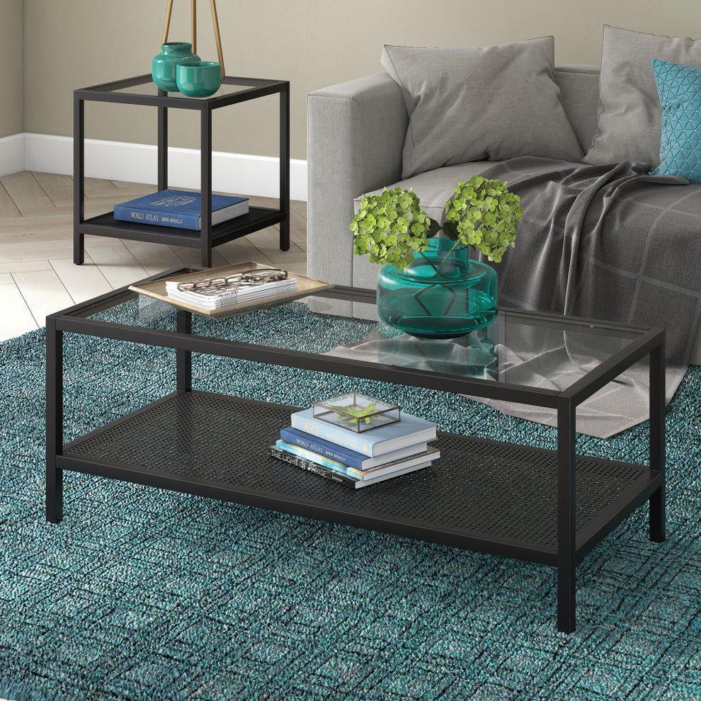 45" Black Glass Rectangular Coffee Table With Shelf By Homeroots | Coffee Tables | Modishstore - 7