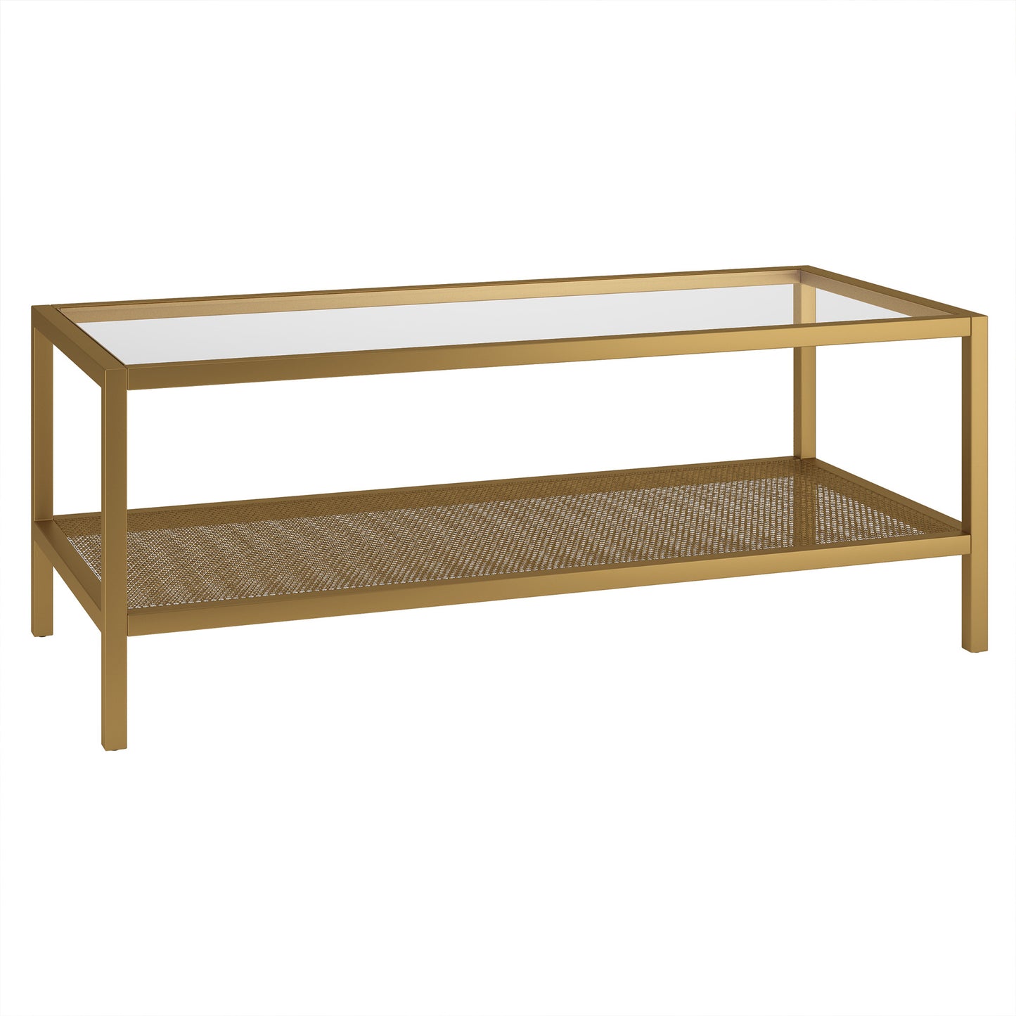 45" Gold Glass Rectangular Coffee Table With Shelf By Homeroots | Coffee Tables | Modishstore