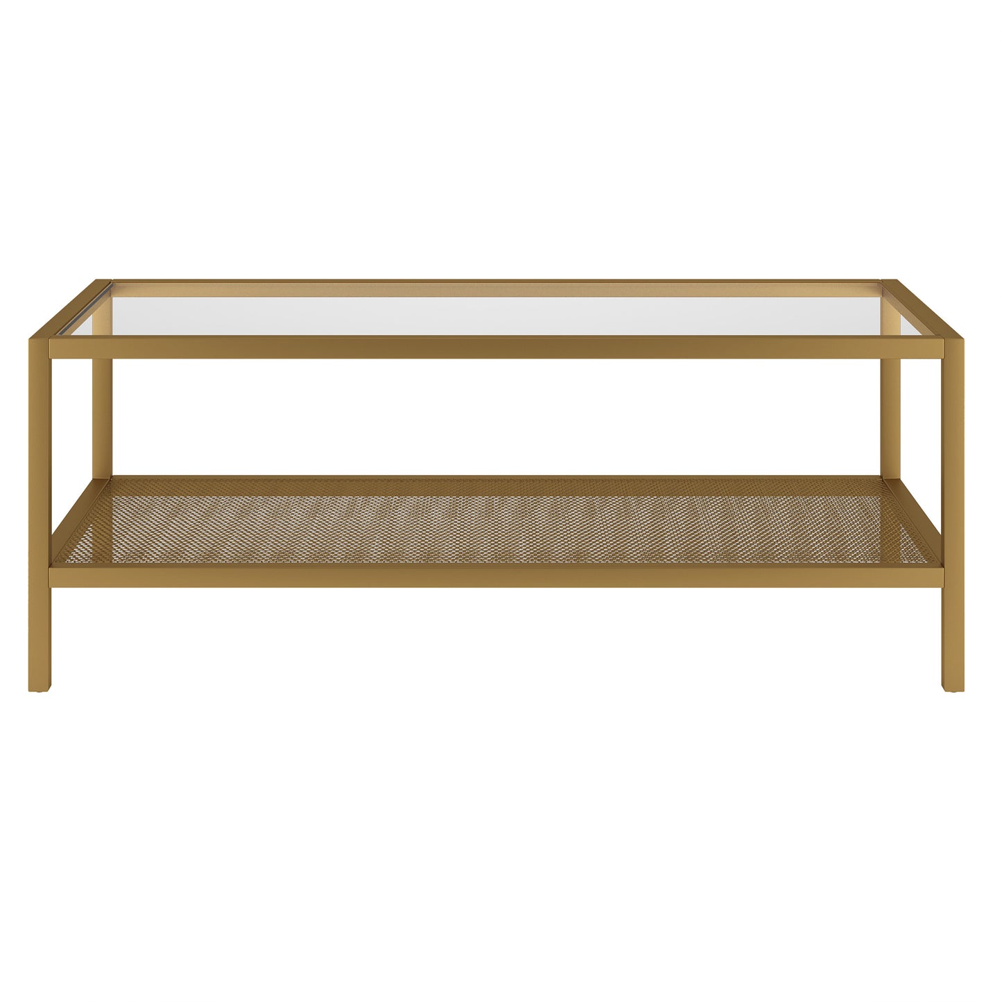 45" Gold Glass Rectangular Coffee Table With Shelf By Homeroots | Coffee Tables | Modishstore - 2