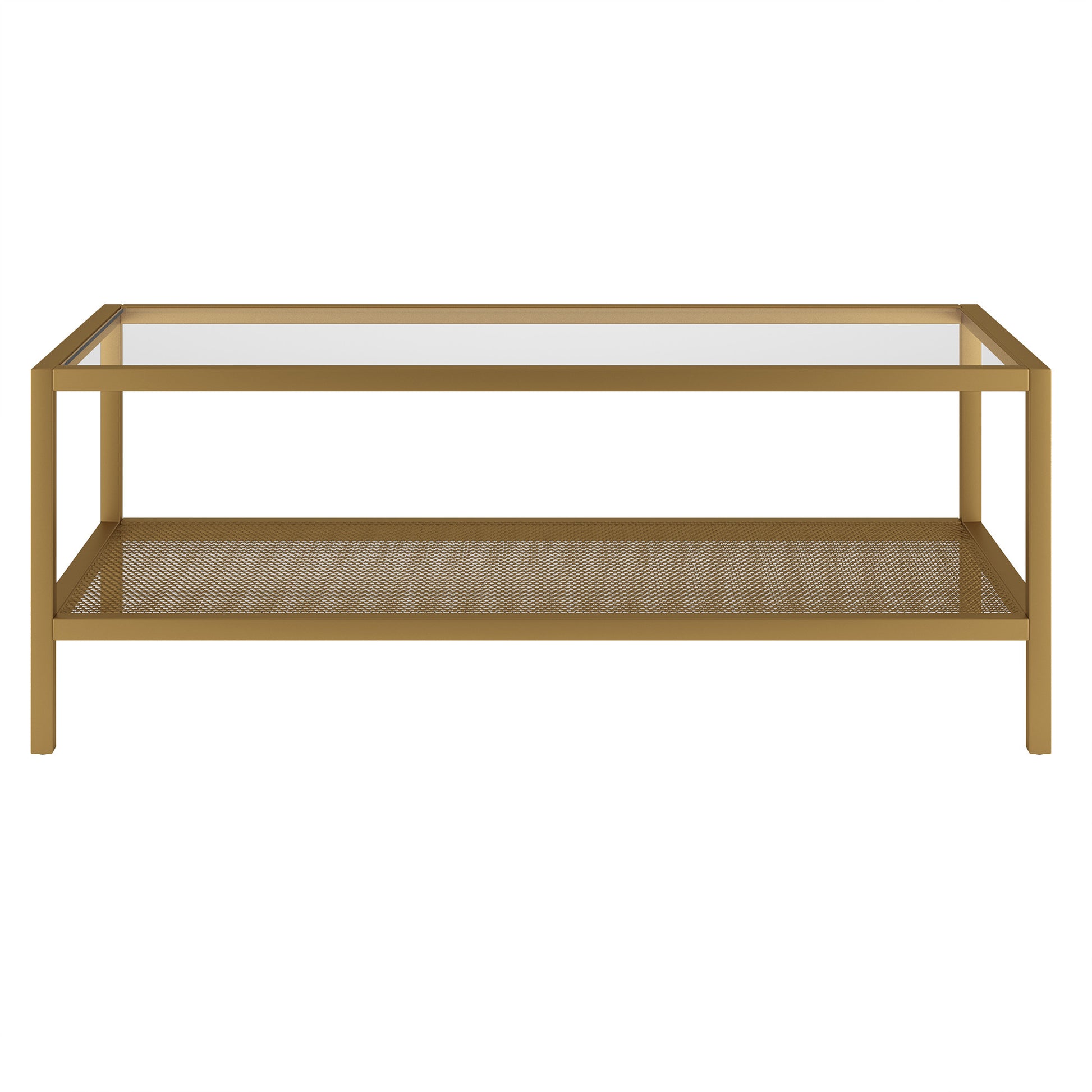 45" Gold Glass Rectangular Coffee Table With Shelf By Homeroots | Coffee Tables | Modishstore - 2