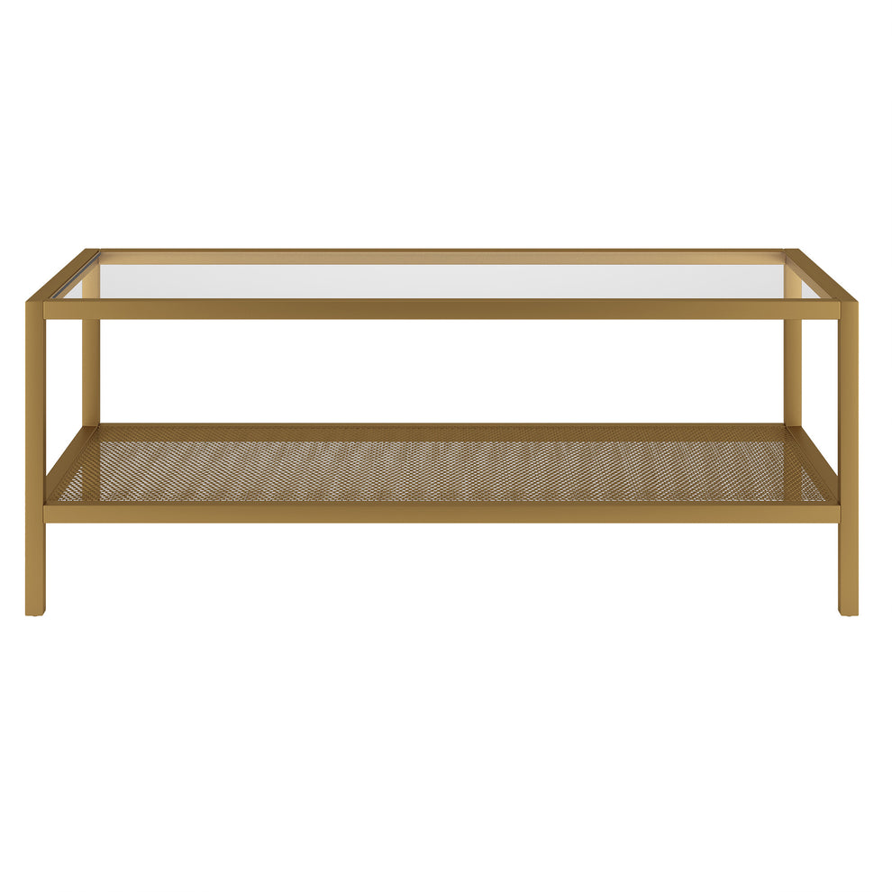 45" Gold Glass Rectangular Coffee Table With Shelf By Homeroots | Coffee Tables | Modishstore - 2