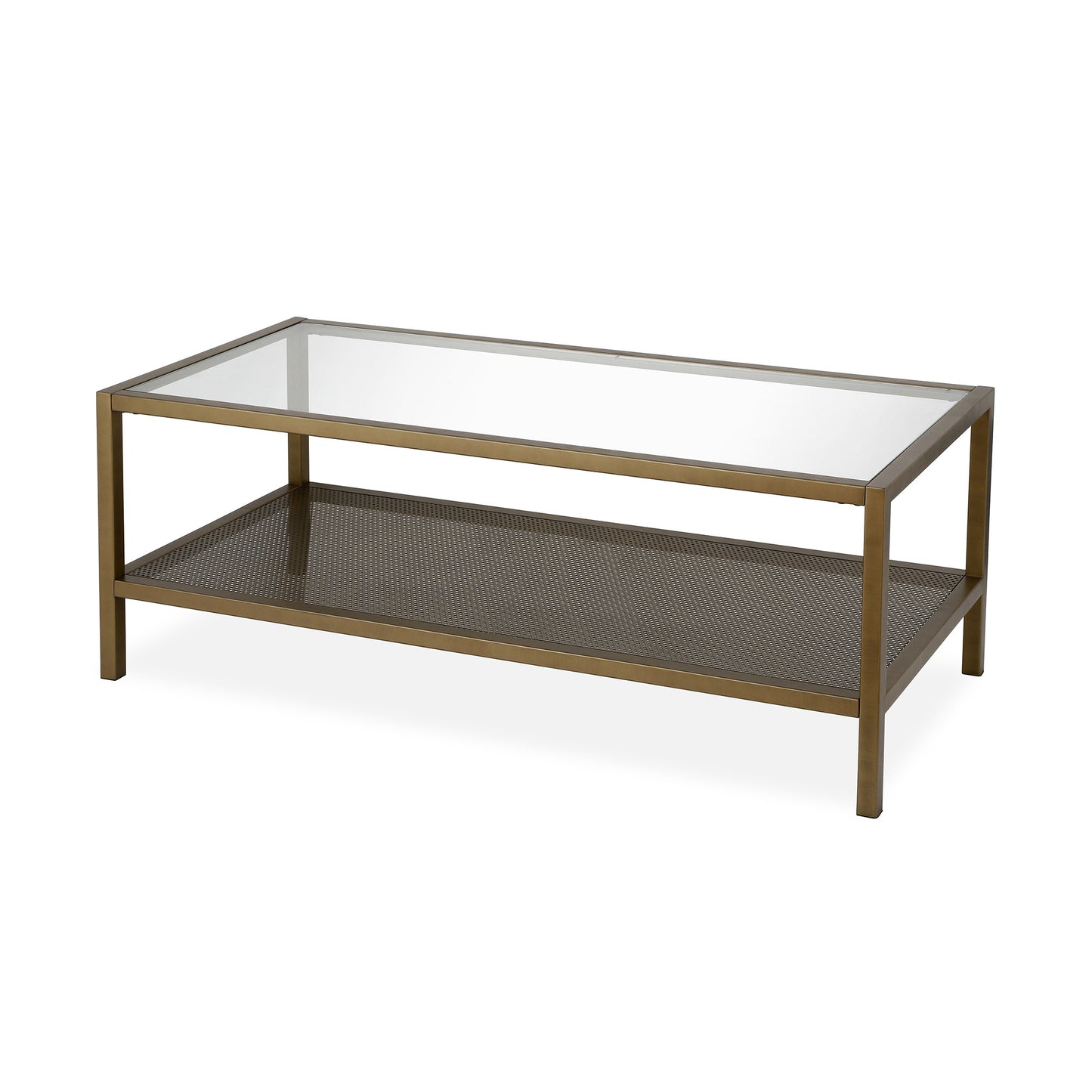 45" Gold Glass Rectangular Coffee Table With Shelf By Homeroots | Coffee Tables | Modishstore - 3