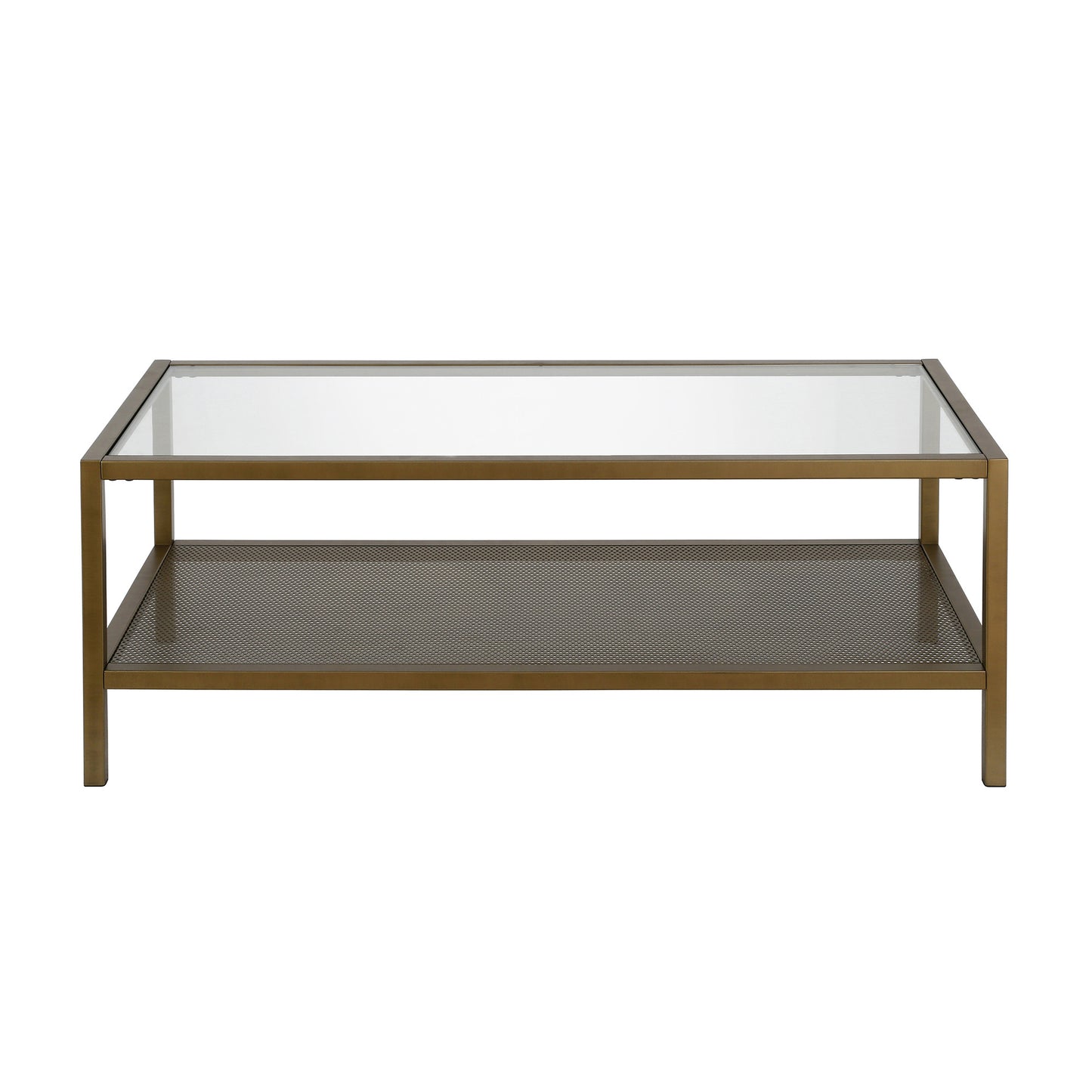 45" Gold Glass Rectangular Coffee Table With Shelf By Homeroots | Coffee Tables | Modishstore - 4