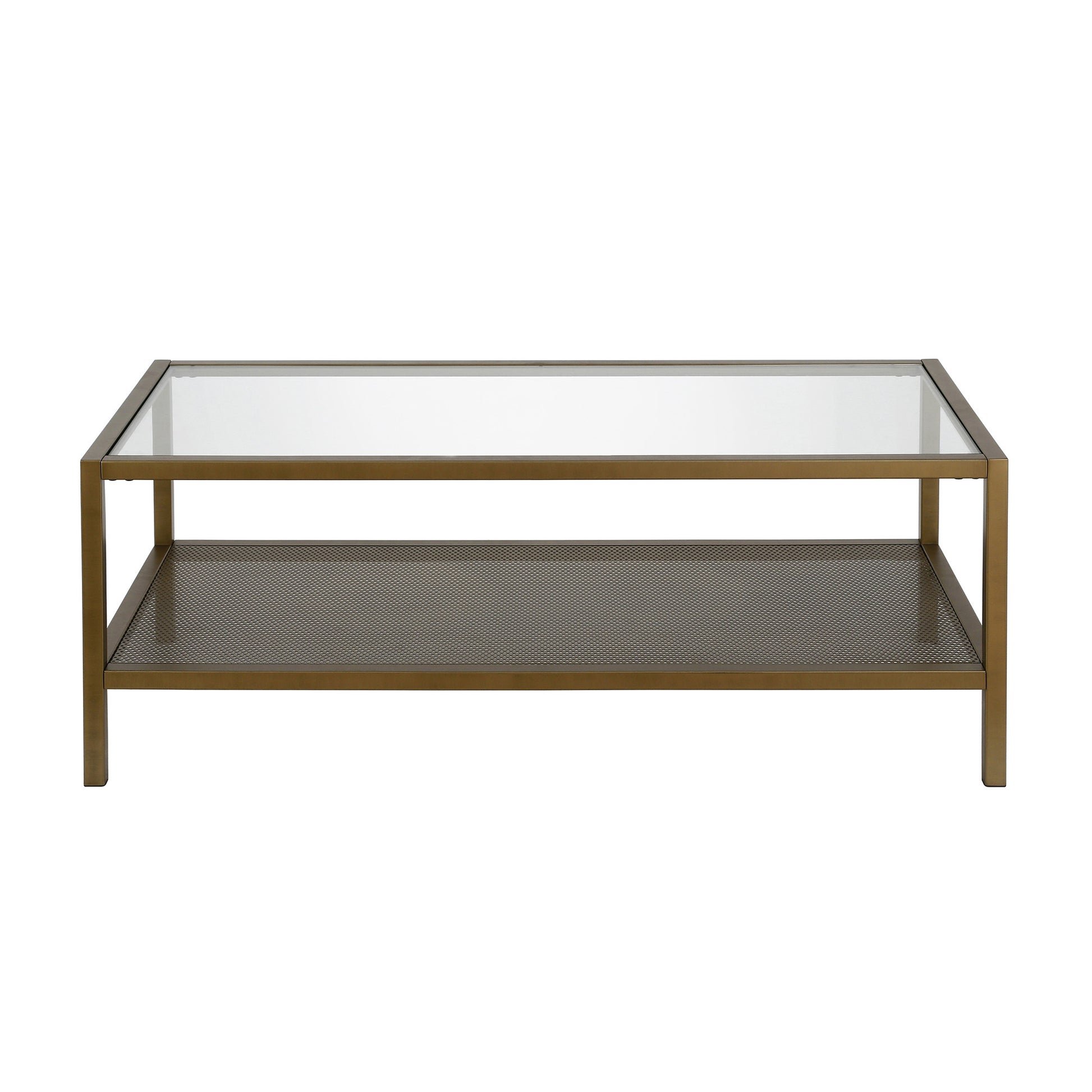 45" Gold Glass Rectangular Coffee Table With Shelf By Homeroots | Coffee Tables | Modishstore - 4