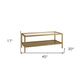 45" Gold Glass Rectangular Coffee Table With Shelf By Homeroots