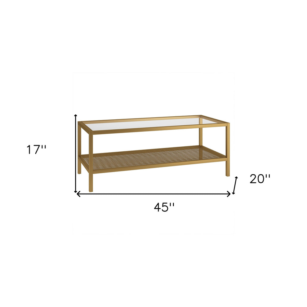 45" Gold Glass Rectangular Coffee Table With Shelf By Homeroots | Coffee Tables | Modishstore - 9