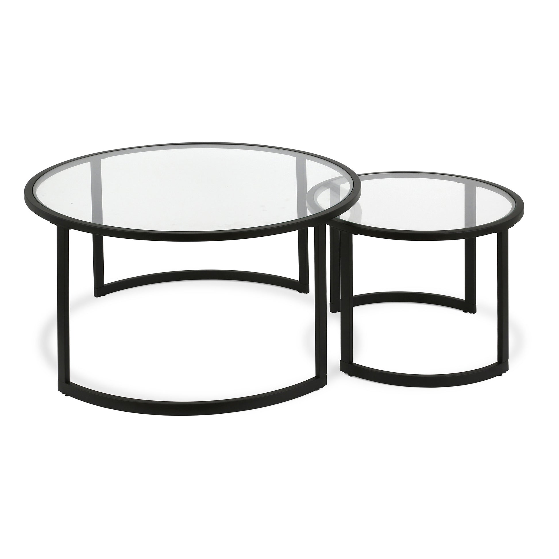 Set Of Two 36" Black Glass Round Nested Coffee Tables By Homeroots | Coffee Tables | Modishstore - 5