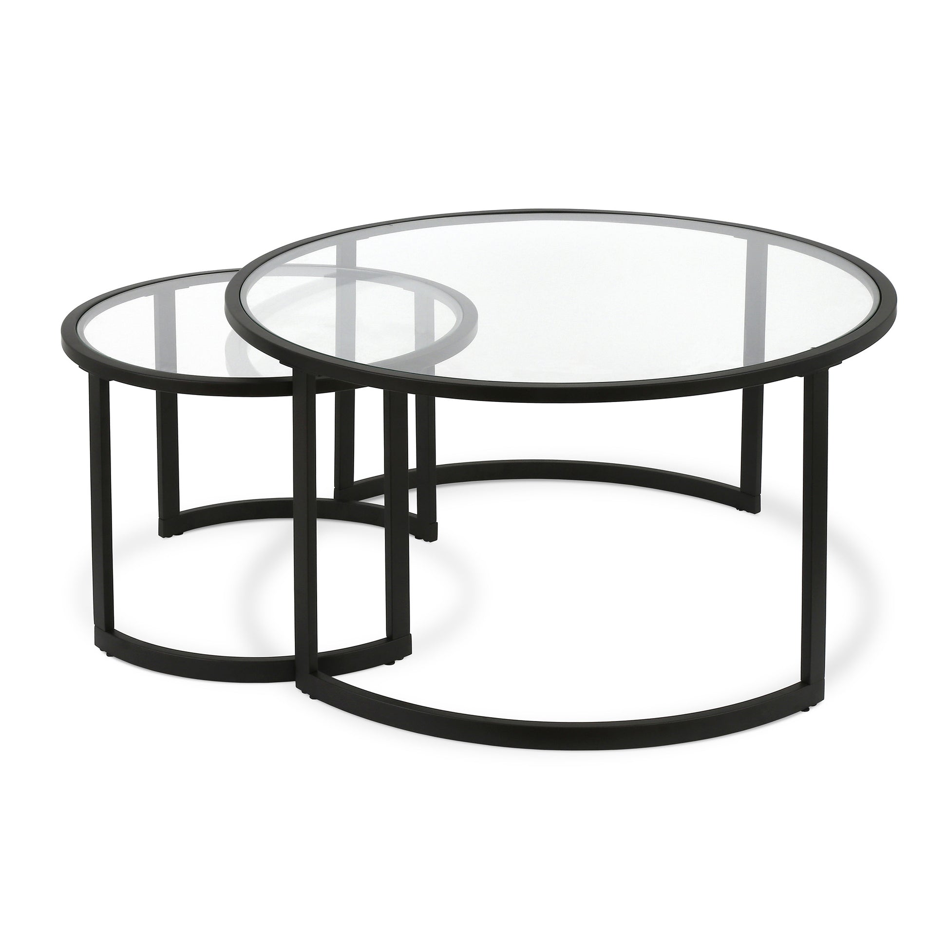 Set Of Two 36" Black Glass Round Nested Coffee Tables By Homeroots | Coffee Tables | Modishstore - 2