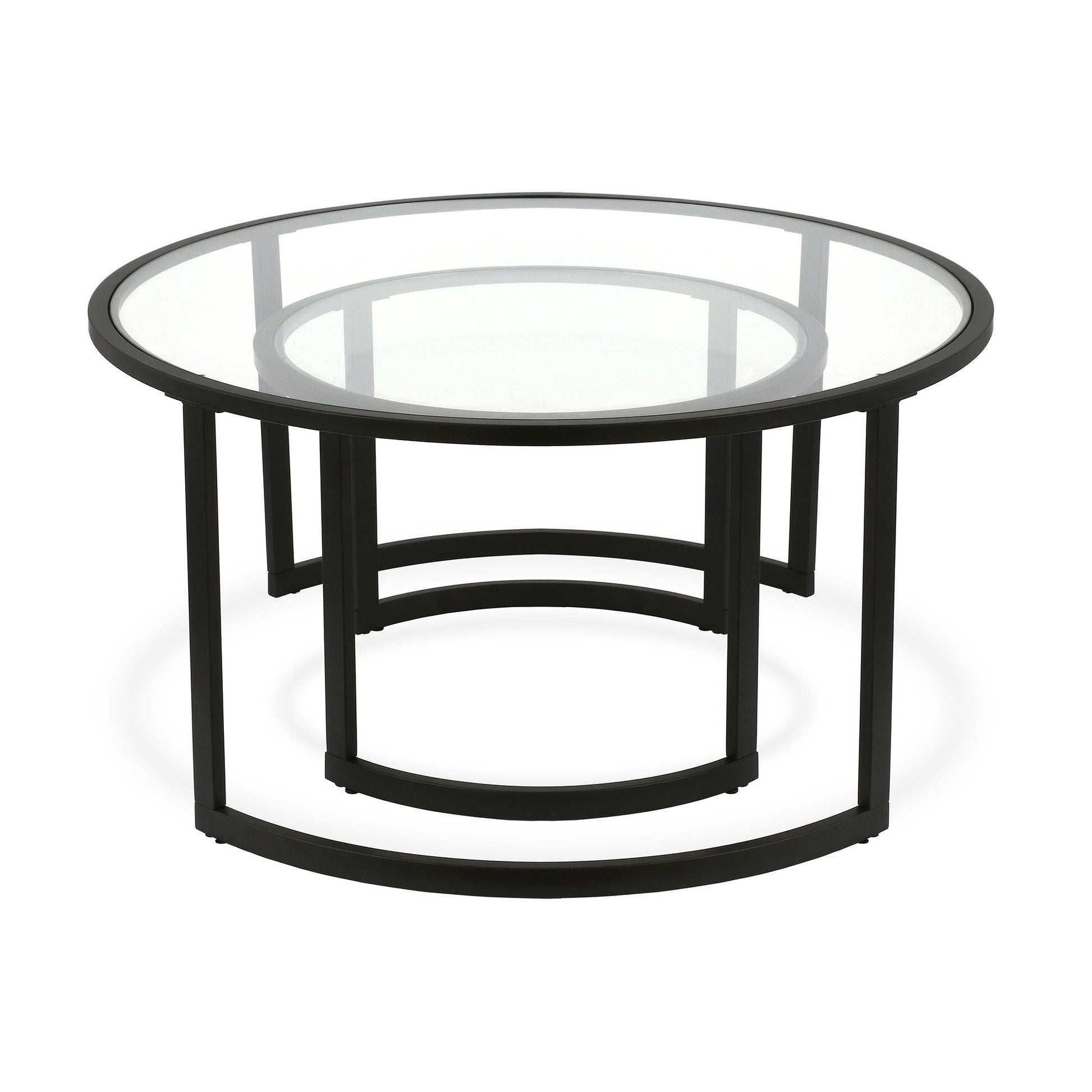 Set Of Two 36" Black Glass Round Nested Coffee Tables By Homeroots | Coffee Tables | Modishstore - 3