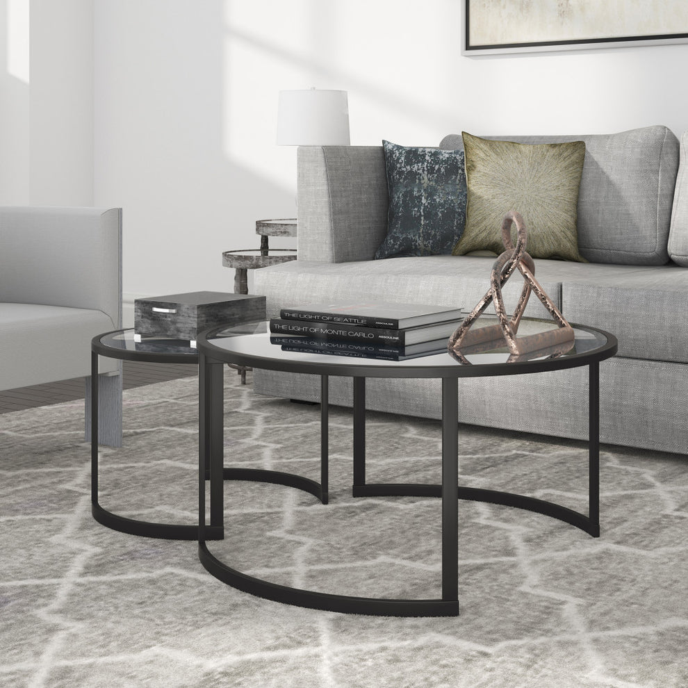 Set Of Two 36" Black Glass Round Nested Coffee Tables By Homeroots | Coffee Tables | Modishstore - 8