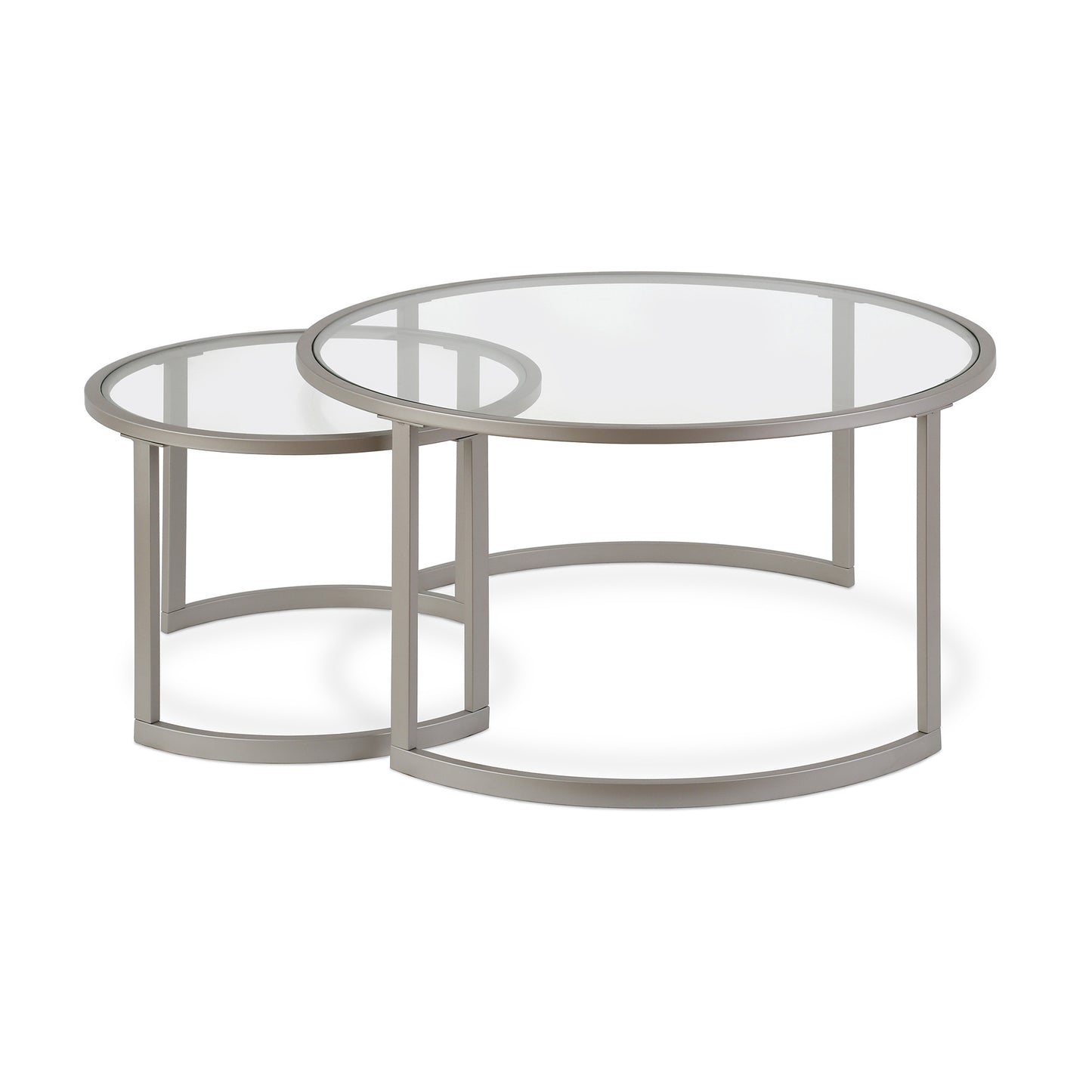 Set Of Two 36" Nickel and Glass Round Nested Coffee Tables By Homeroots | Coffee Tables | Modishstore