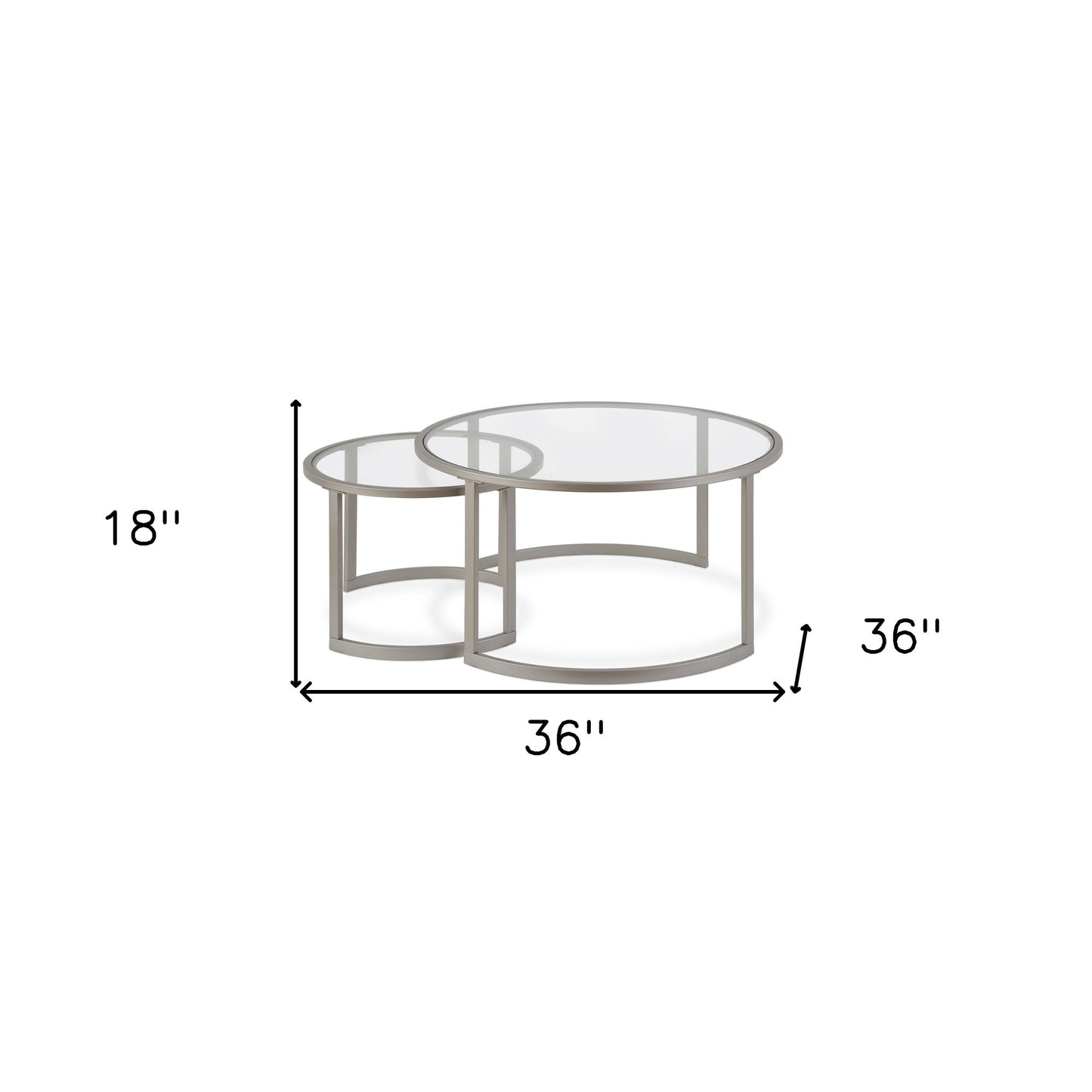 Set Of Two 36" Nickel and Glass Round Nested Coffee Tables By Homeroots | Coffee Tables | Modishstore - 8