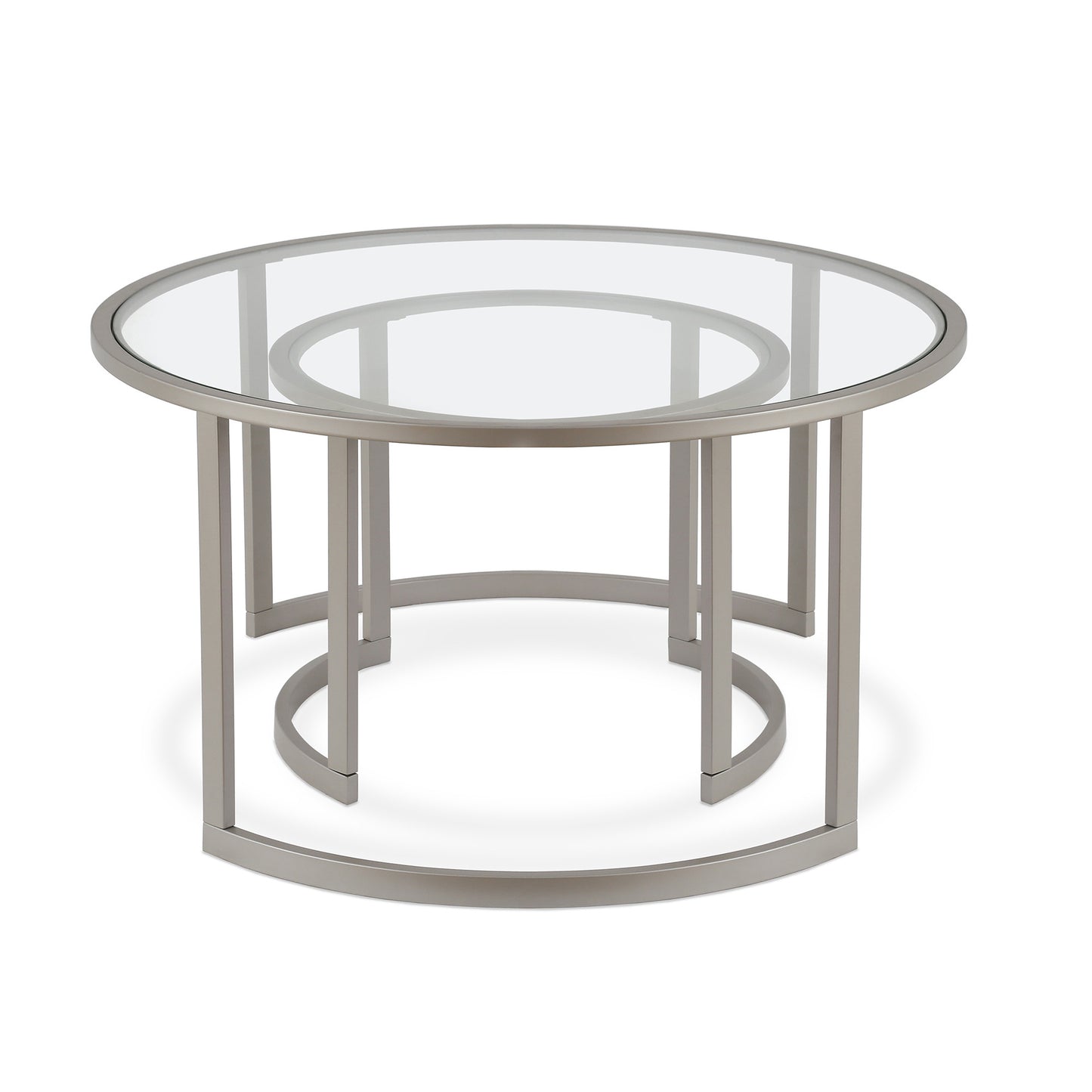 Set Of Two 36" Nickel and Glass Round Nested Coffee Tables By Homeroots | Coffee Tables | Modishstore - 2