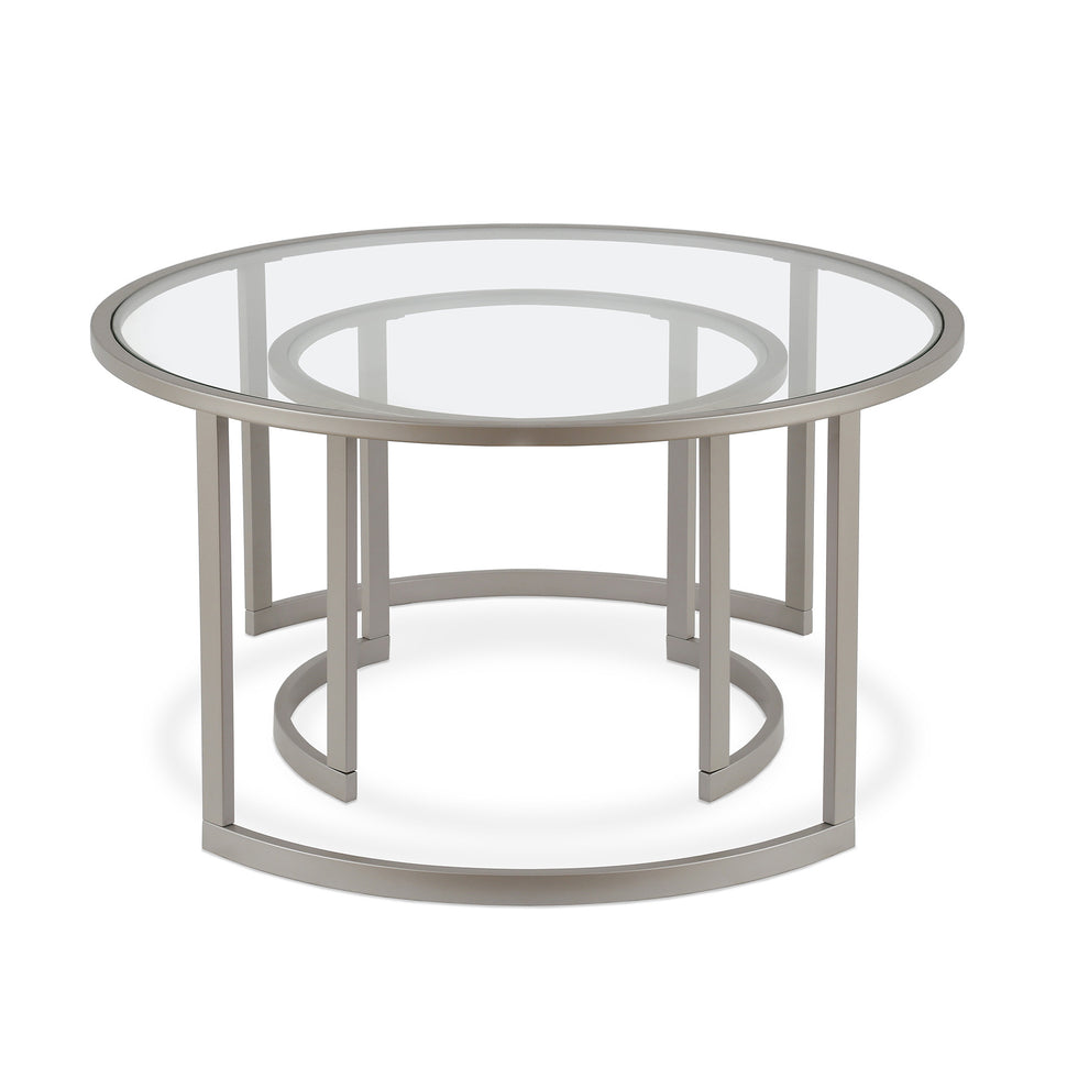 Set Of Two 36" Nickel and Glass Round Nested Coffee Tables By Homeroots | Coffee Tables | Modishstore - 2