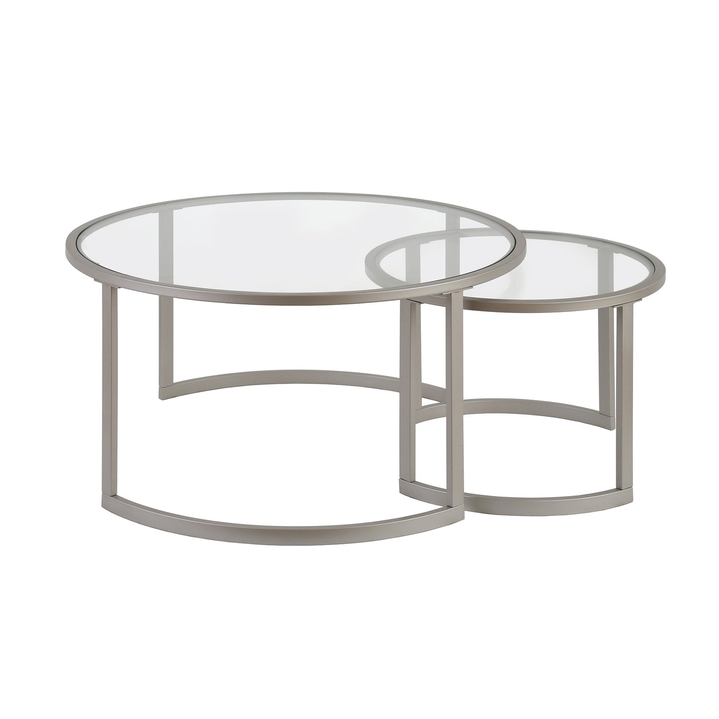 Set Of Two 36" Nickel and Glass Round Nested Coffee Tables By Homeroots | Coffee Tables | Modishstore - 3