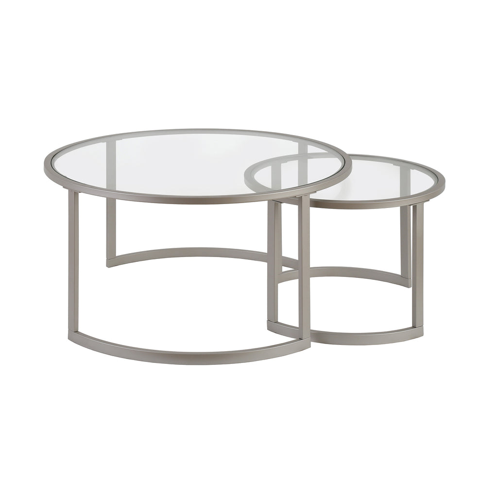 Set Of Two 36" Nickel and Glass Round Nested Coffee Tables By Homeroots | Coffee Tables | Modishstore - 3