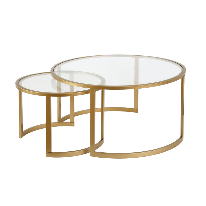 Set Of Two 36" Gold and Glass Round Nested Coffee Tables By Homeroots | Coffee Tables | Modishstore