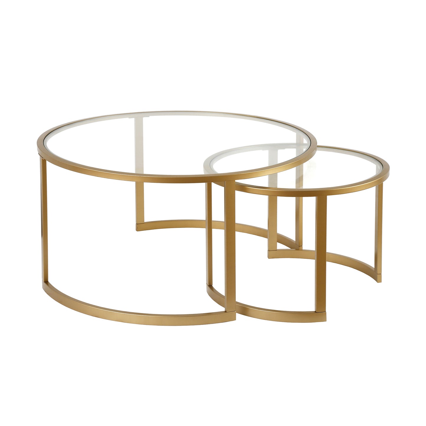 Set Of Two 36" Gold and Glass Round Nested Coffee Tables By Homeroots | Coffee Tables | Modishstore - 3