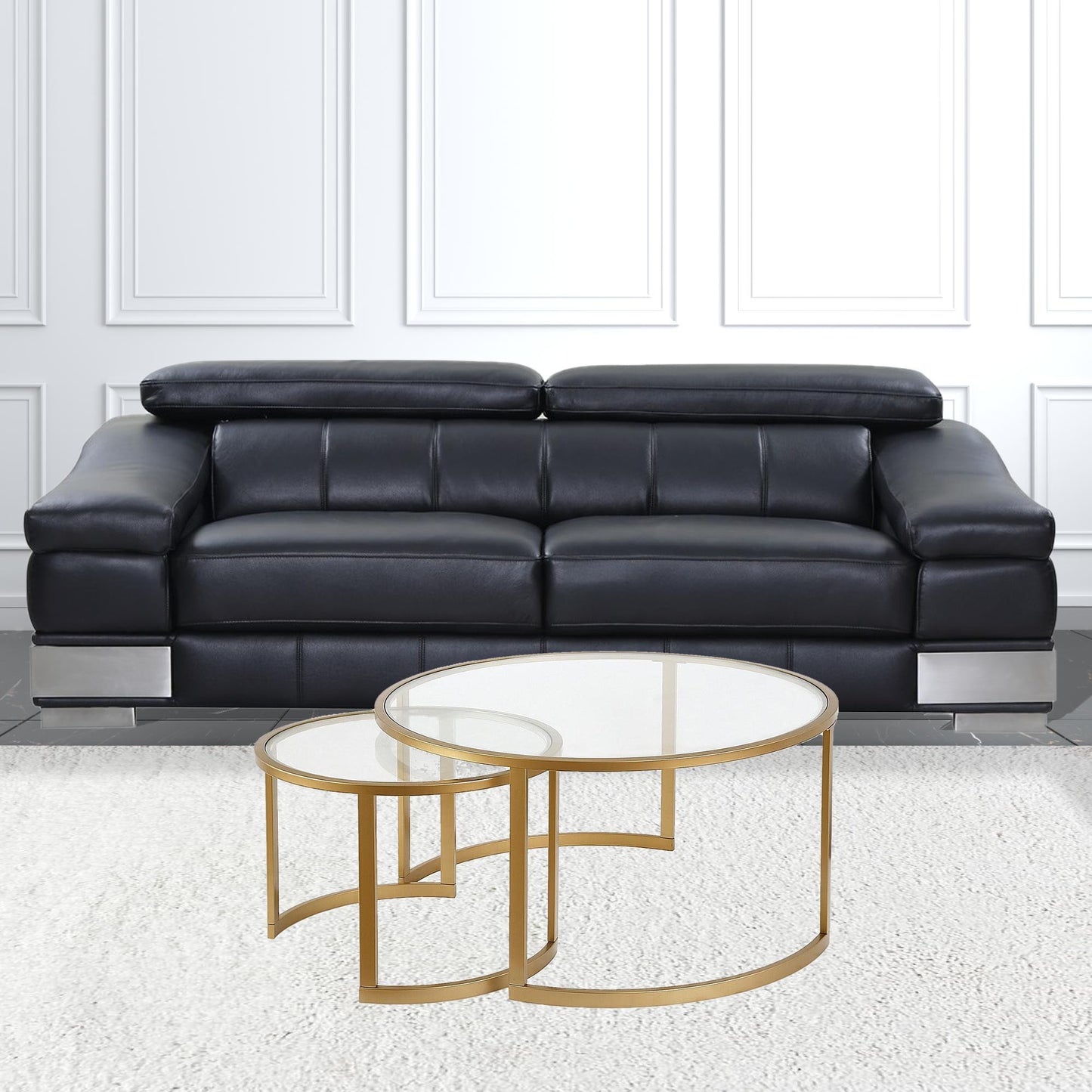 Set Of Two 36" Gold and Glass Round Nested Coffee Tables By Homeroots | Coffee Tables | Modishstore - 4