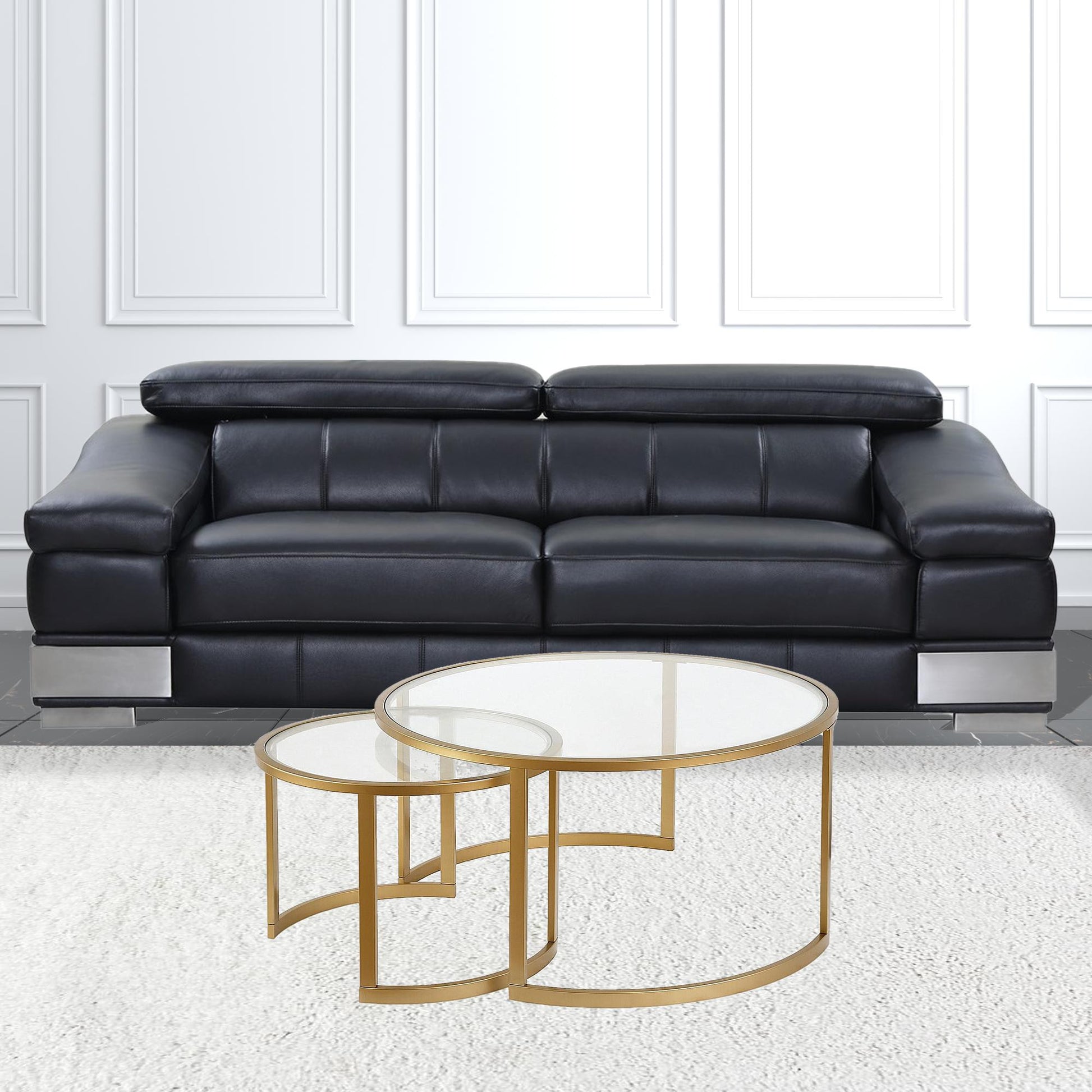 Set Of Two 36" Gold and Glass Round Nested Coffee Tables By Homeroots | Coffee Tables | Modishstore - 4