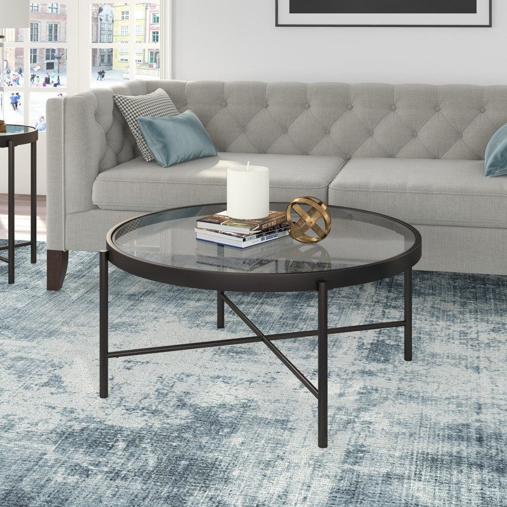36" Black and Glass Round Coffee Table By Homeroots | Coffee Tables | Modishstore - 6