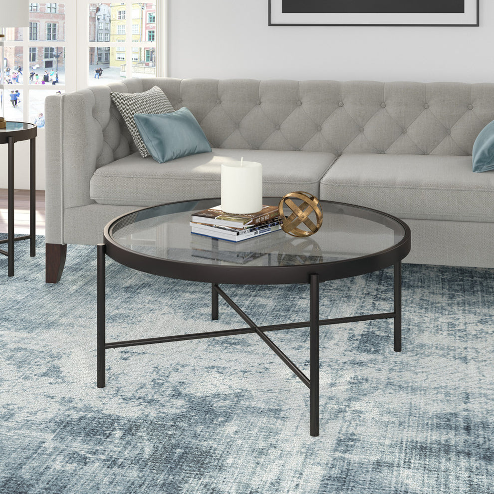 36" Black and Glass Round Coffee Table By Homeroots | Coffee Tables | Modishstore - 6