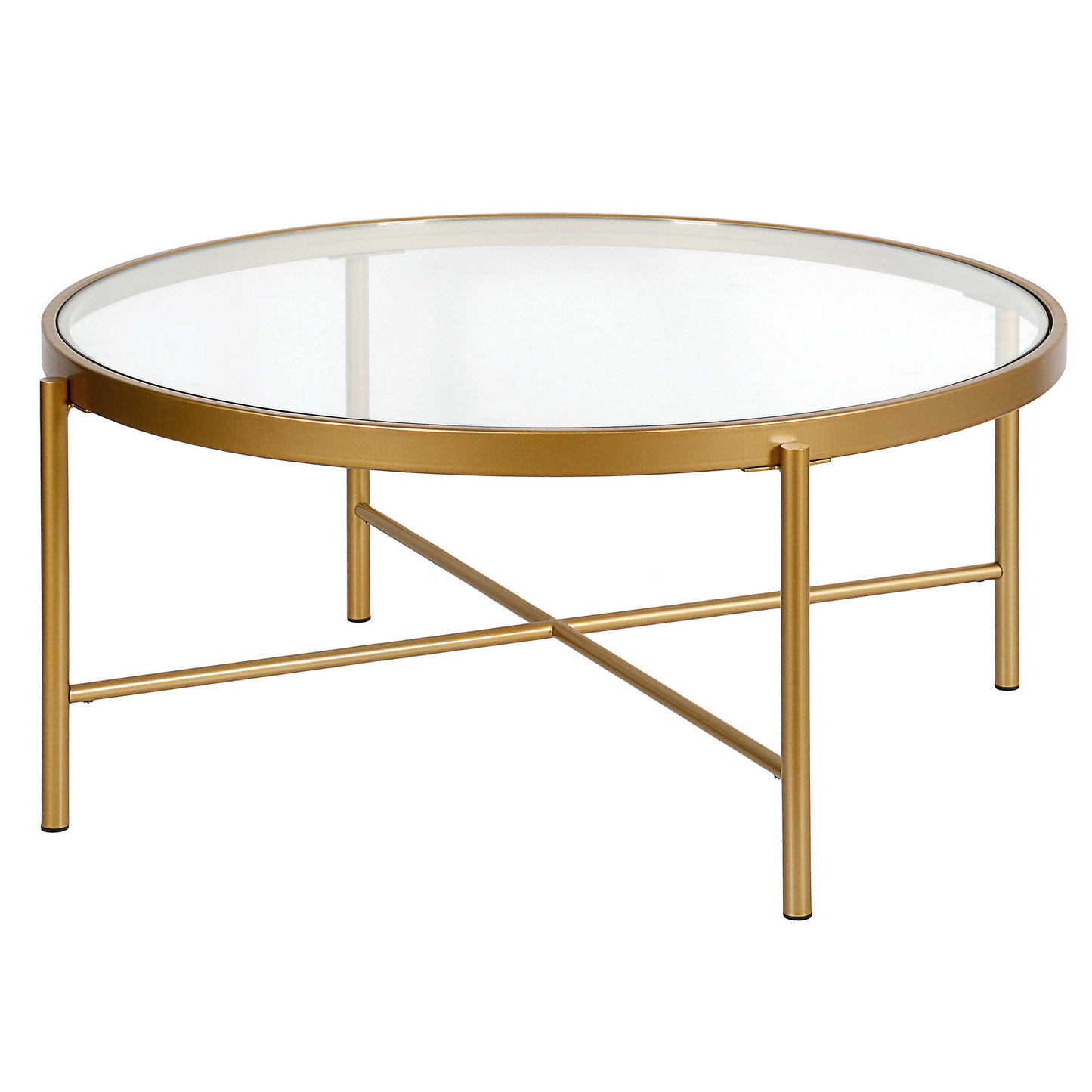 36" Gold and Glass Round Coffee Table By Homeroots | Coffee Tables | Modishstore
