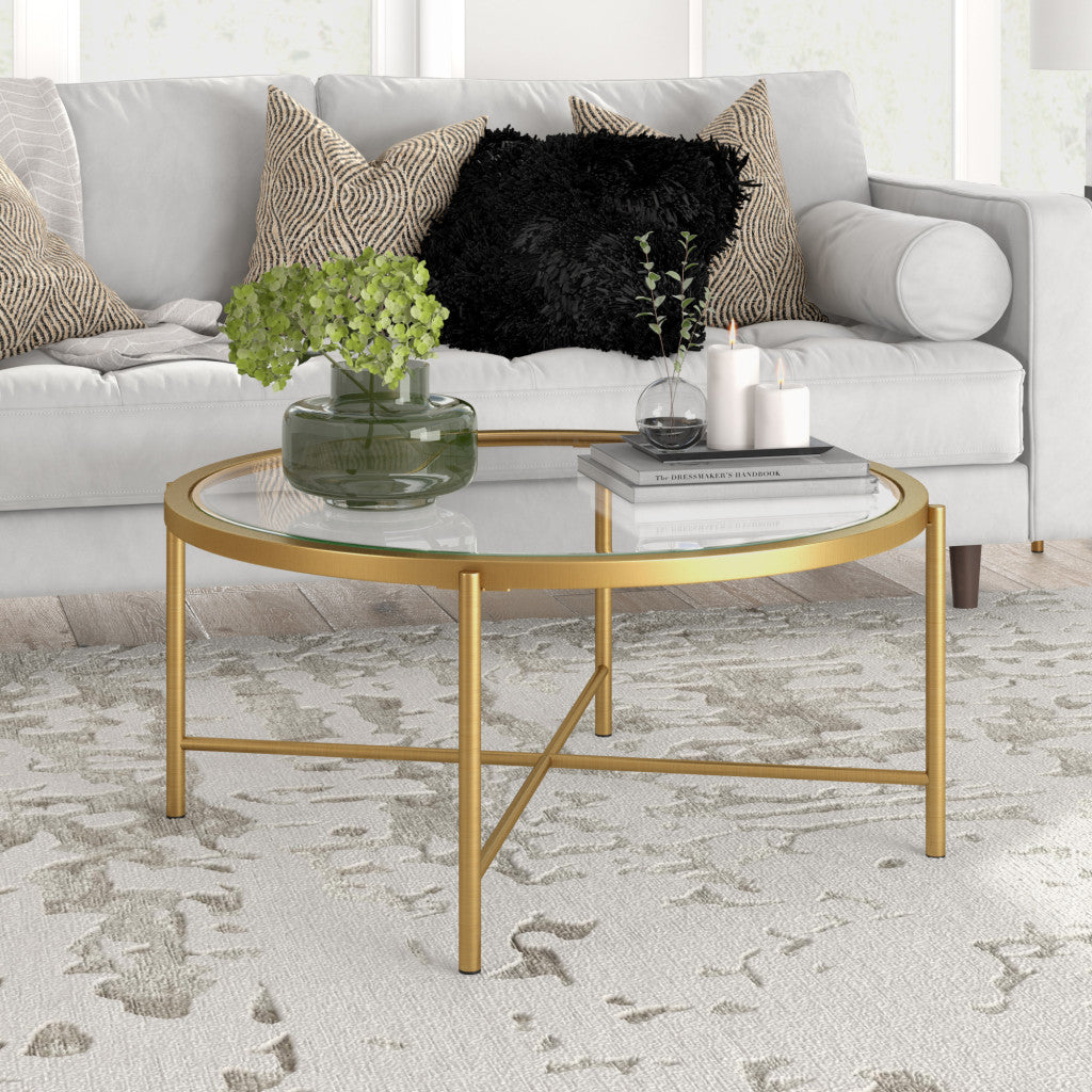 36" Gold and Glass Round Coffee Table By Homeroots | Coffee Tables | Modishstore - 4