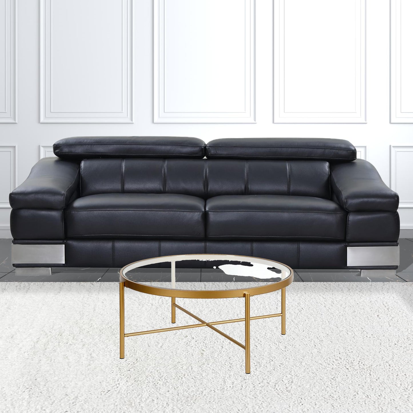 36" Gold and Glass Round Coffee Table By Homeroots | Coffee Tables | Modishstore - 3