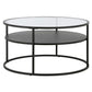32" Black and Glass Round Two Layer Coffee Table With Shelf By Homeroots | Coffee Tables | Modishstore