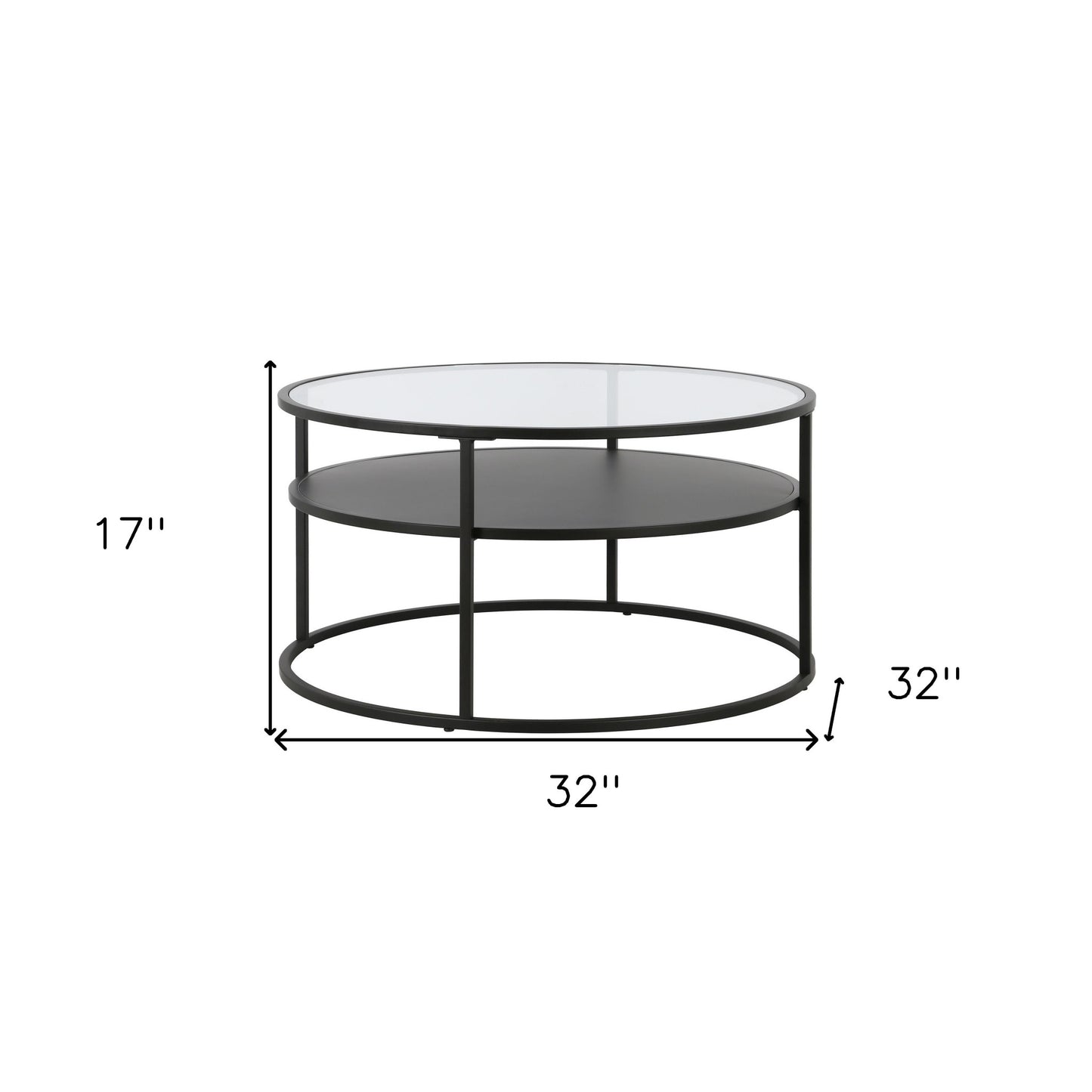 32" Black and Glass Round Two Layer Coffee Table With Shelf By Homeroots | Coffee Tables | Modishstore - 7