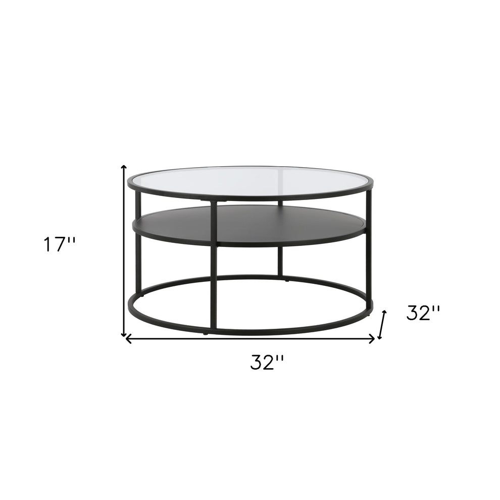 32" Black and Glass Round Two Layer Coffee Table With Shelf By Homeroots | Coffee Tables | Modishstore - 7
