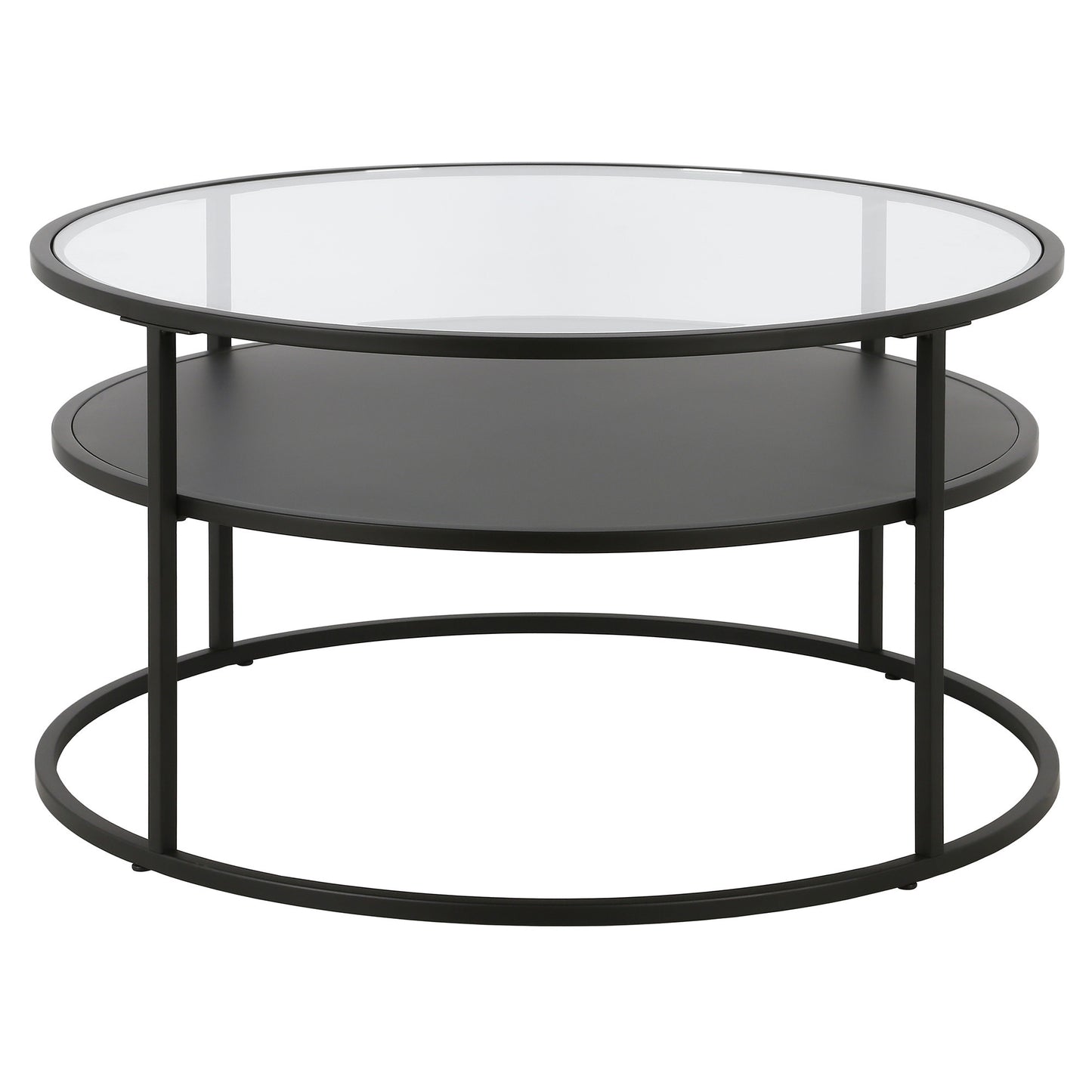 32" Black and Glass Round Two Layer Coffee Table With Shelf By Homeroots | Coffee Tables | Modishstore - 2