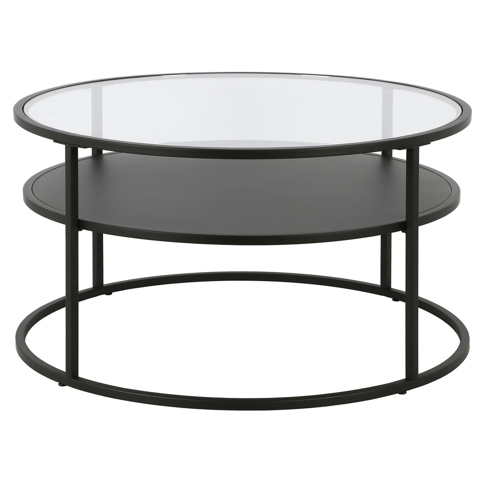 32" Black and Glass Round Two Layer Coffee Table With Shelf By Homeroots | Coffee Tables | Modishstore - 2