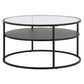 32" Black and Glass Round Two Layer Coffee Table With Shelf By Homeroots | Coffee Tables | Modishstore - 3