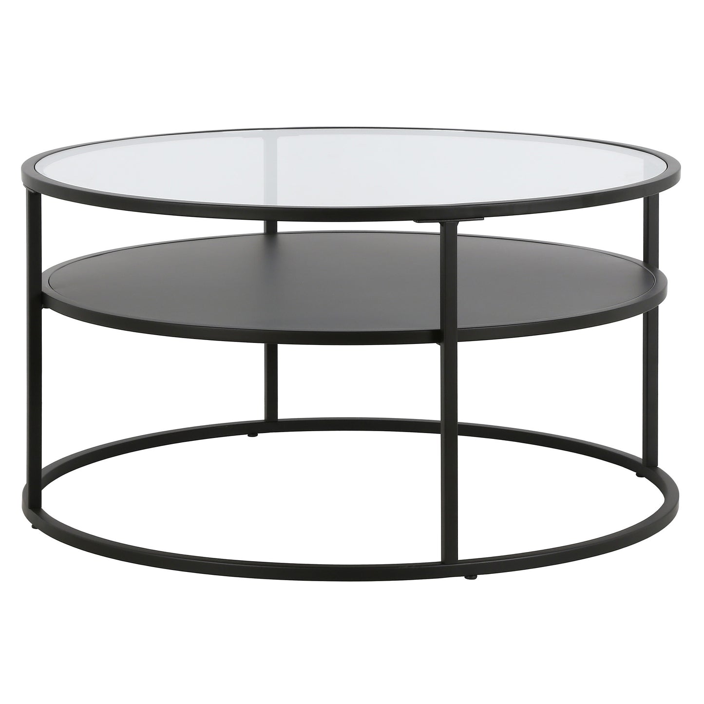32" Black and Glass Round Two Layer Coffee Table With Shelf By Homeroots | Coffee Tables | Modishstore - 3