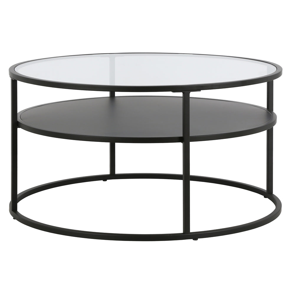 32" Black and Glass Round Two Layer Coffee Table With Shelf By Homeroots | Coffee Tables | Modishstore - 3