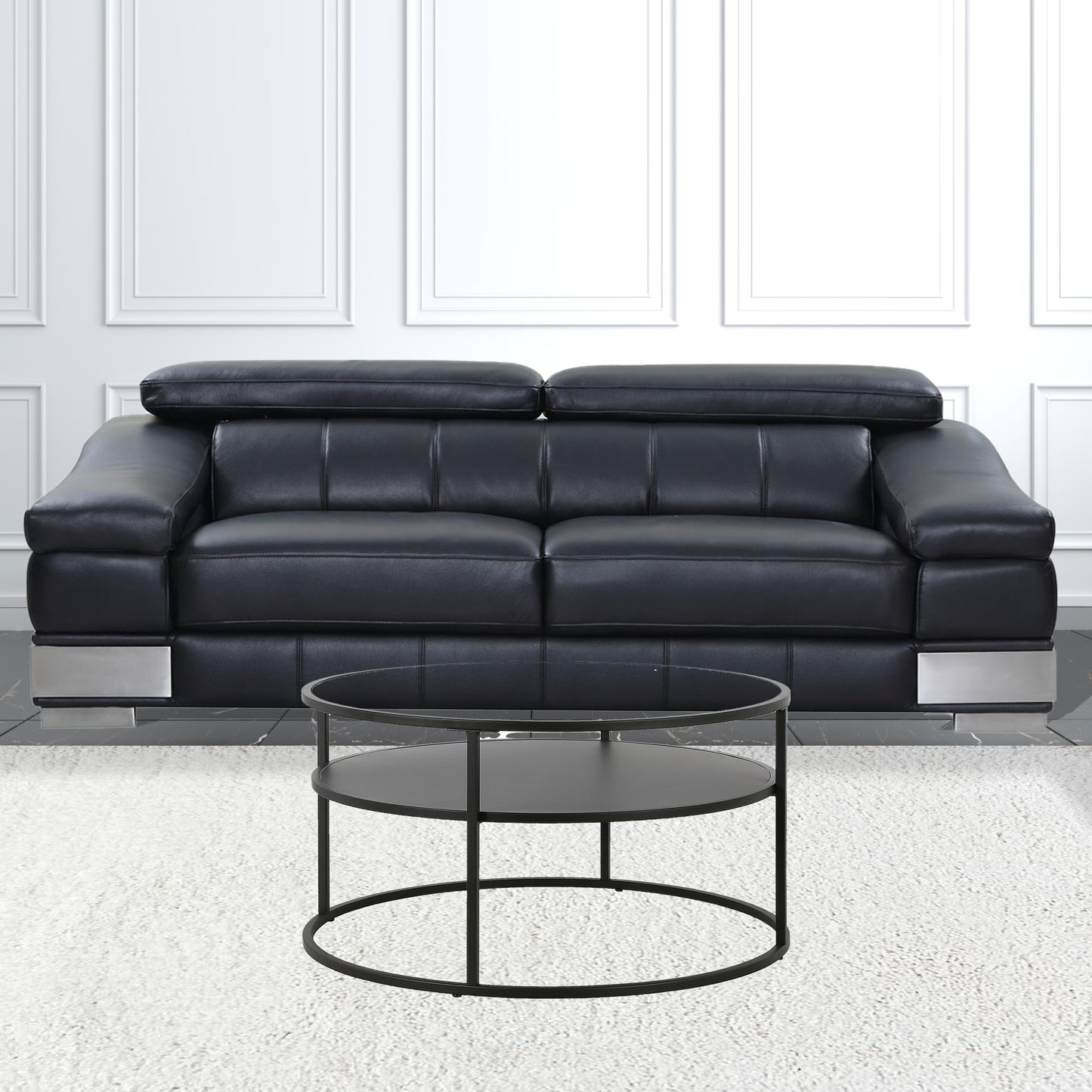 32" Black and Glass Round Two Layer Coffee Table With Shelf By Homeroots | Coffee Tables | Modishstore - 9