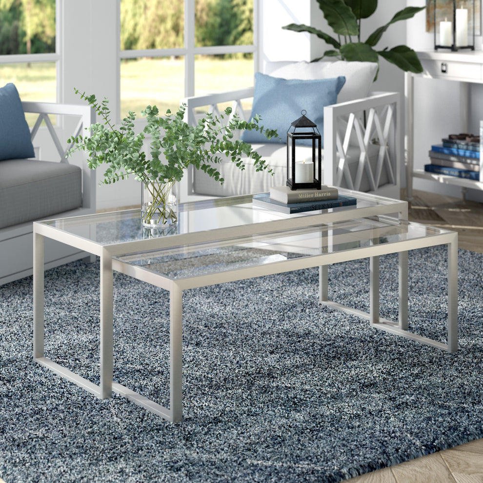 Set Of Two 46" Silver Glass Rectangular Nested Coffee Tables By Homeroots | Coffee Tables | Modishstore - 6
