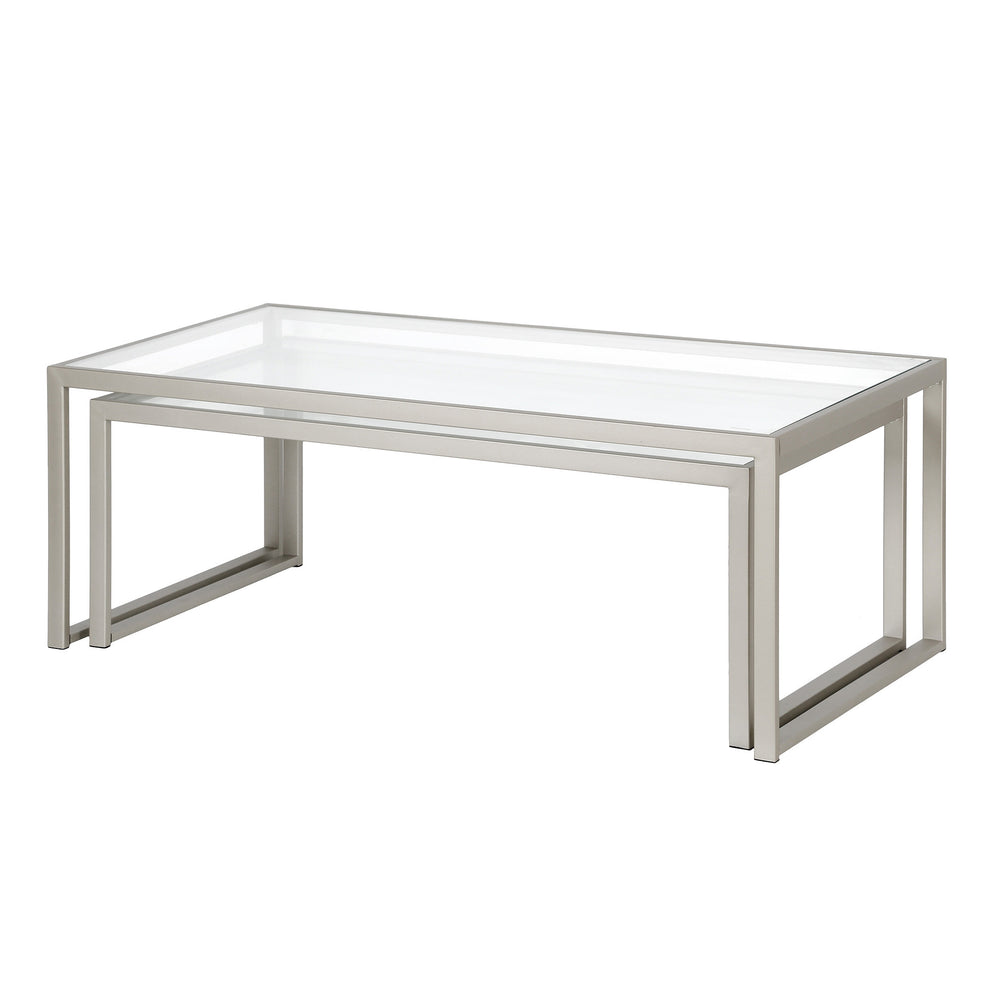 Set Of Two 46" Silver Glass Rectangular Nested Coffee Tables By Homeroots | Coffee Tables | Modishstore - 2