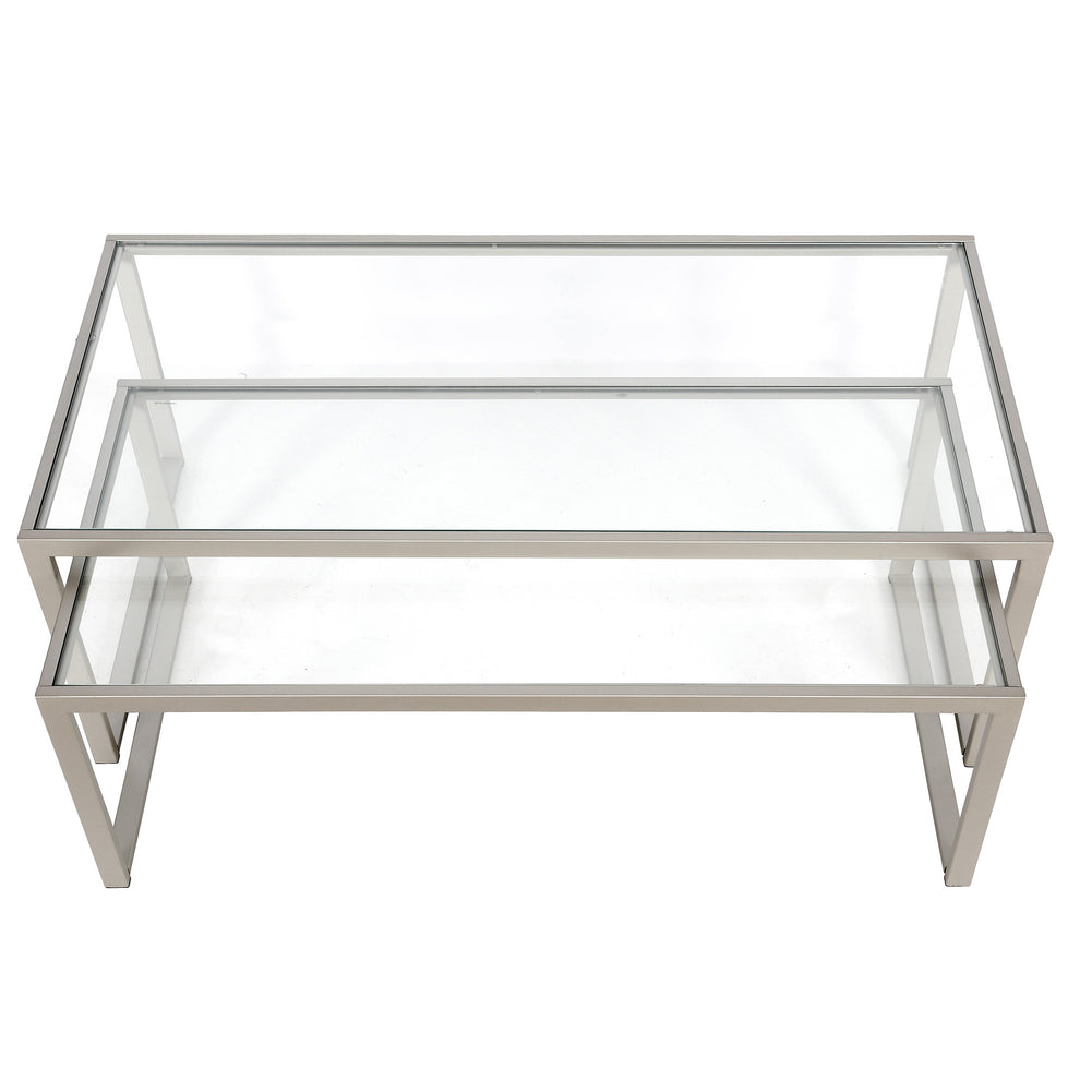 Set Of Two 46" Silver Glass Rectangular Nested Coffee Tables By Homeroots | Coffee Tables | Modishstore - 3