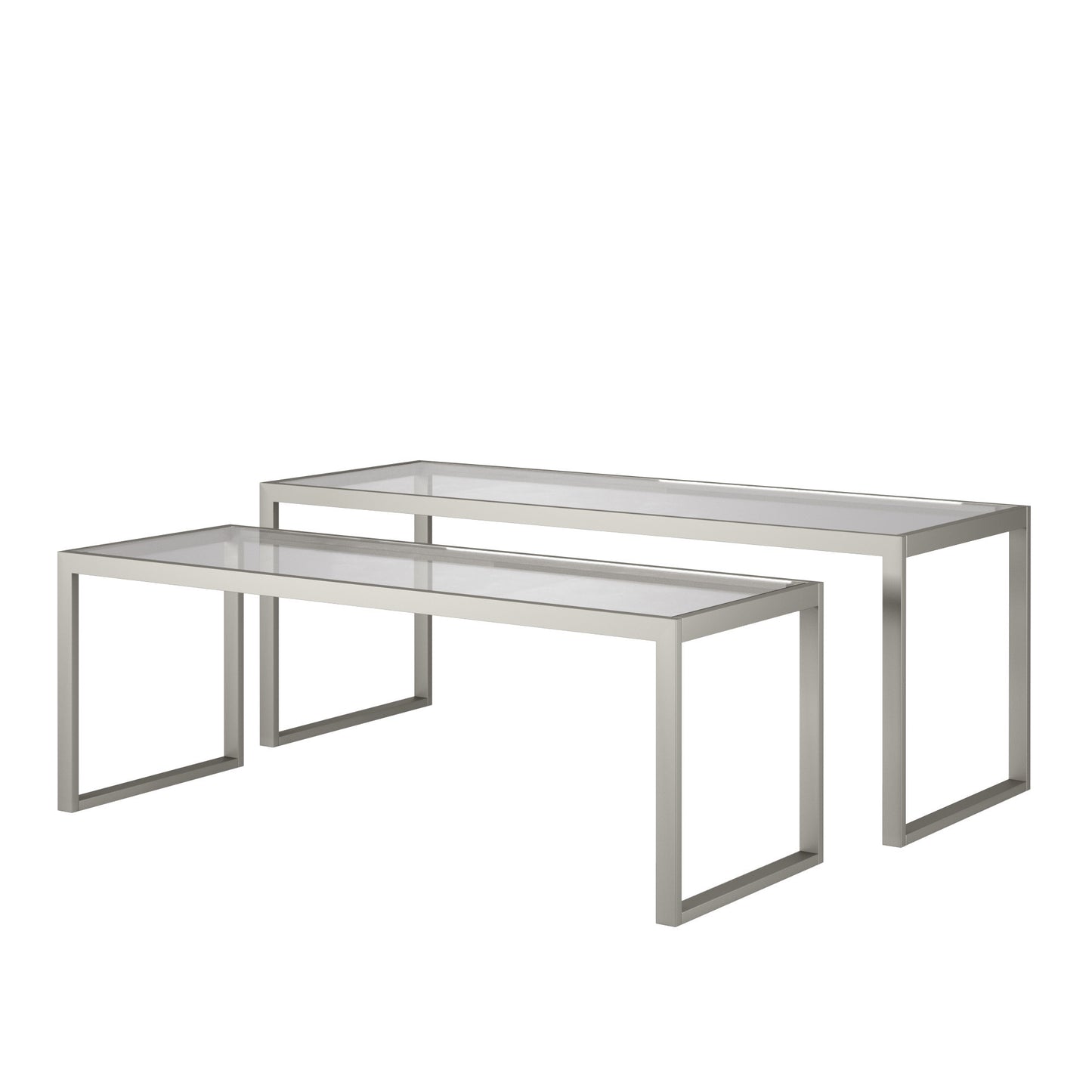 Set Of Two 46" Silver Glass Rectangular Nested Coffee Tables By Homeroots | Coffee Tables | Modishstore - 5