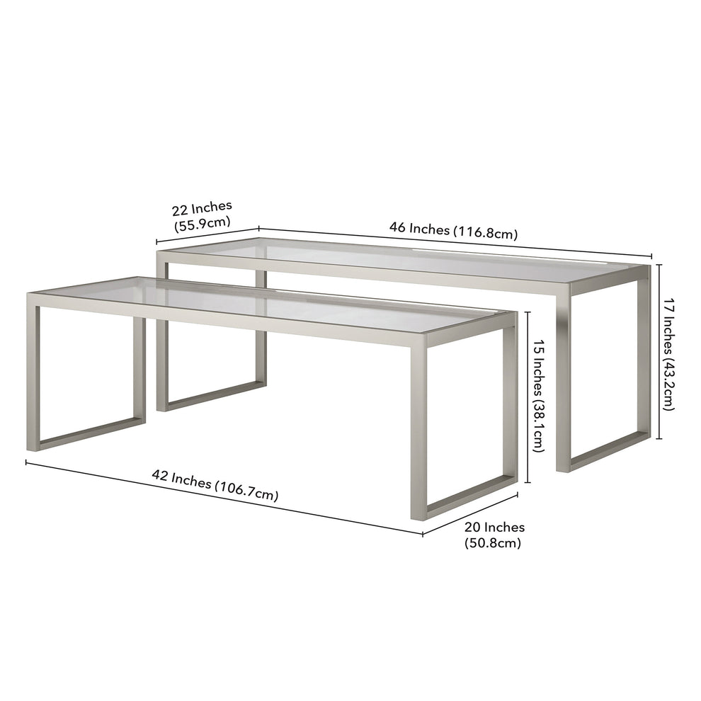 Set Of Two 46" Silver Glass Rectangular Nested Coffee Tables By Homeroots | Coffee Tables | Modishstore - 8