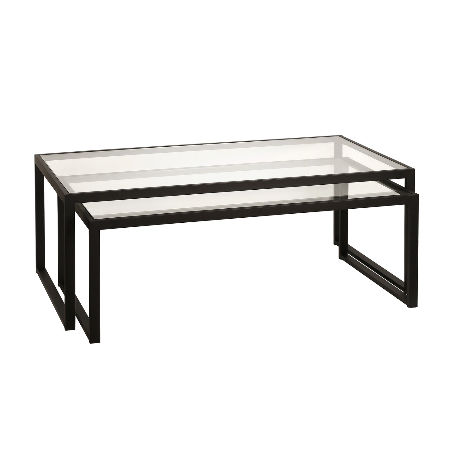 Set Of Two 46" Black Glass Rectangular Nested Coffee Tables By Homeroots | Coffee Tables | Modishstore