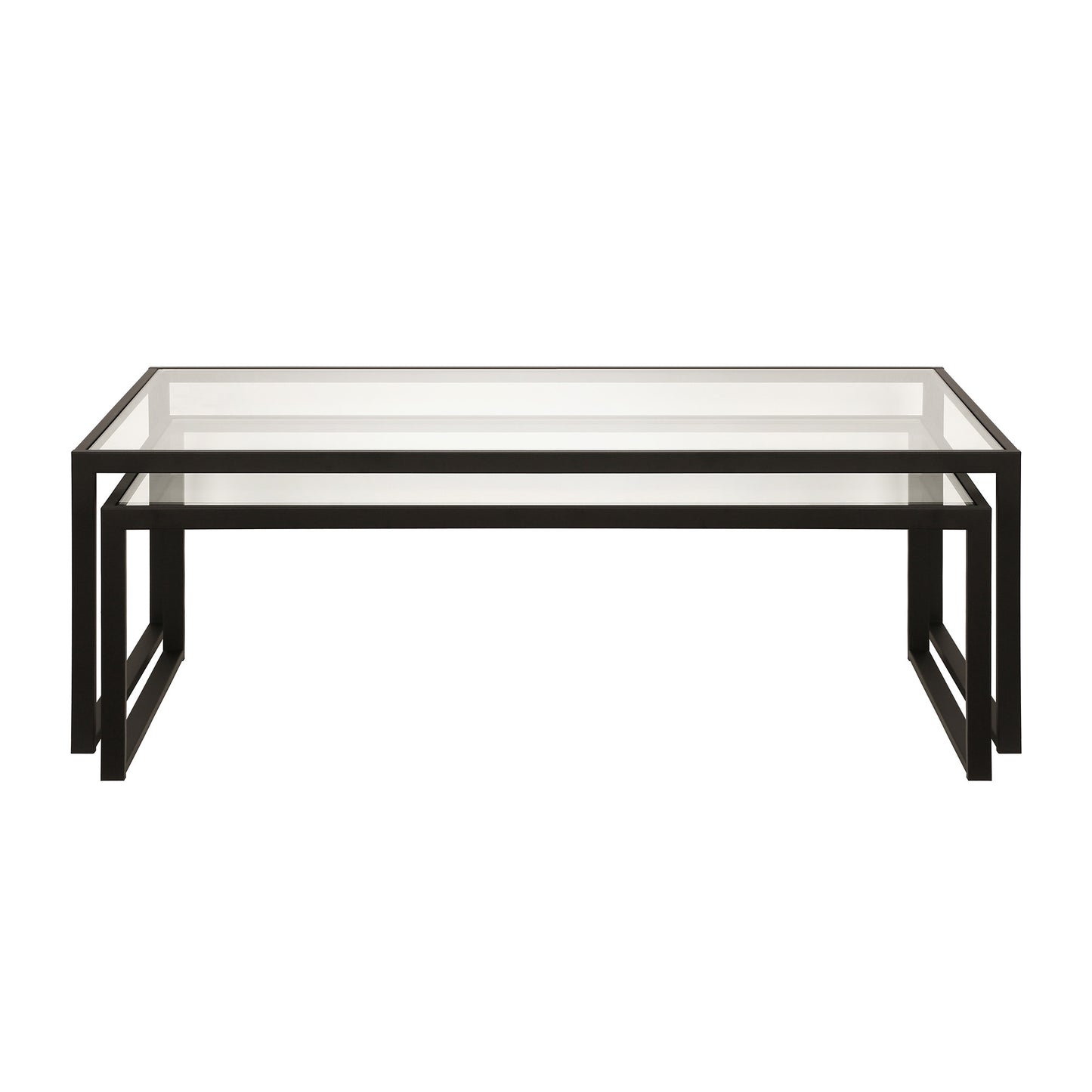 Set Of Two 46" Black Glass Rectangular Nested Coffee Tables By Homeroots | Coffee Tables | Modishstore - 2