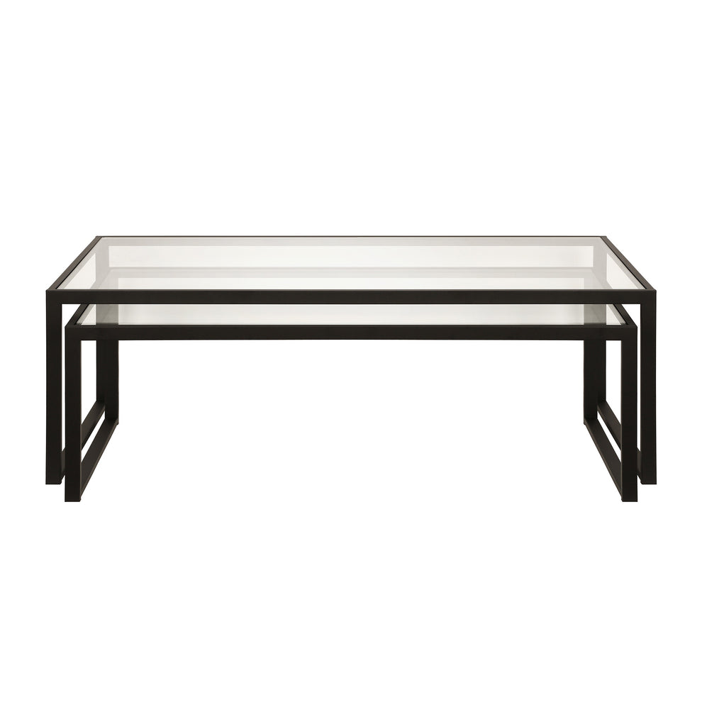 Set Of Two 46" Black Glass Rectangular Nested Coffee Tables By Homeroots | Coffee Tables | Modishstore - 2